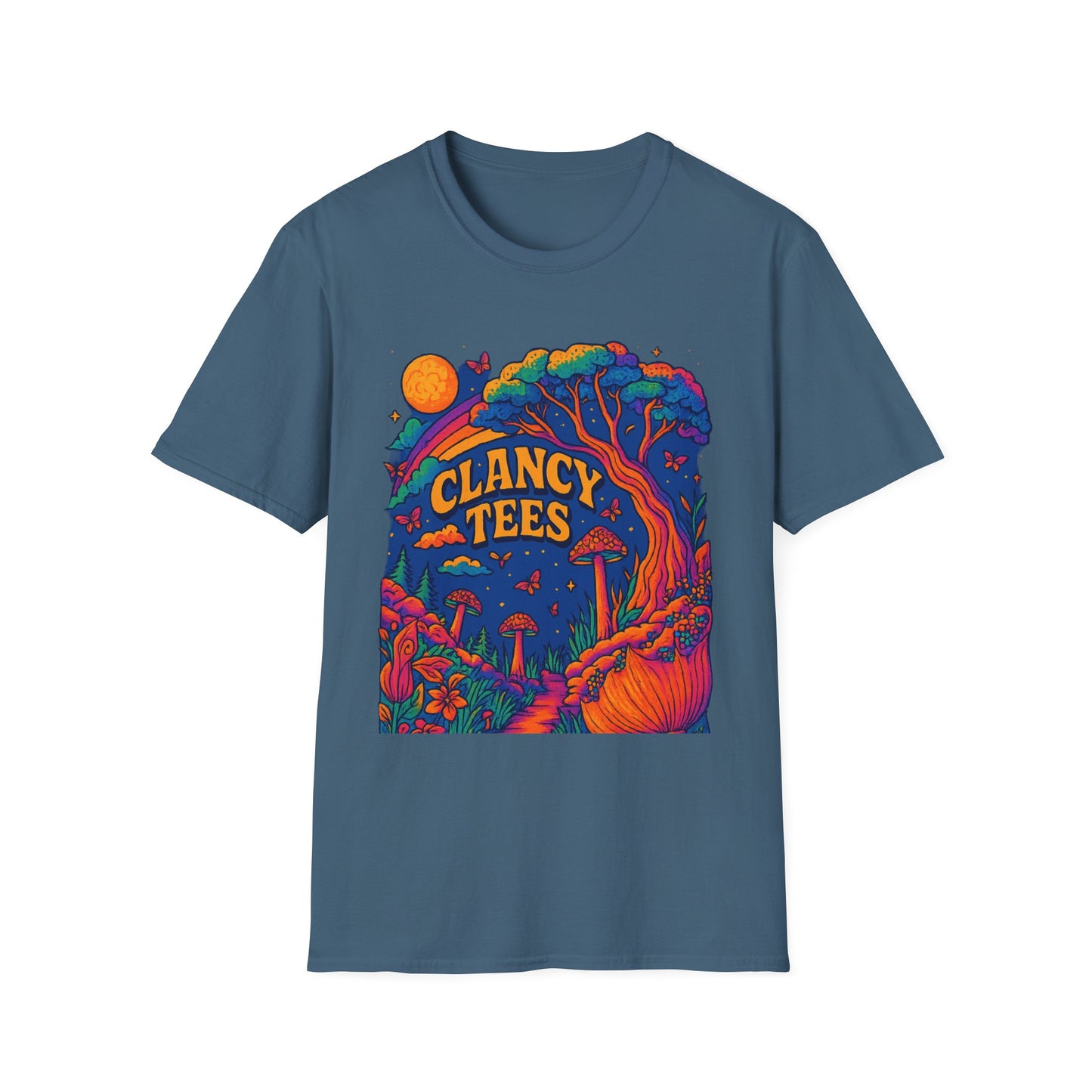 Colorful Nature-Themed Unisex Softstyle T-Shirt - Bohemian Vibe, Perfect for Festivals, Gift for Nature Lovers, Casual Wear, Clancy Tees