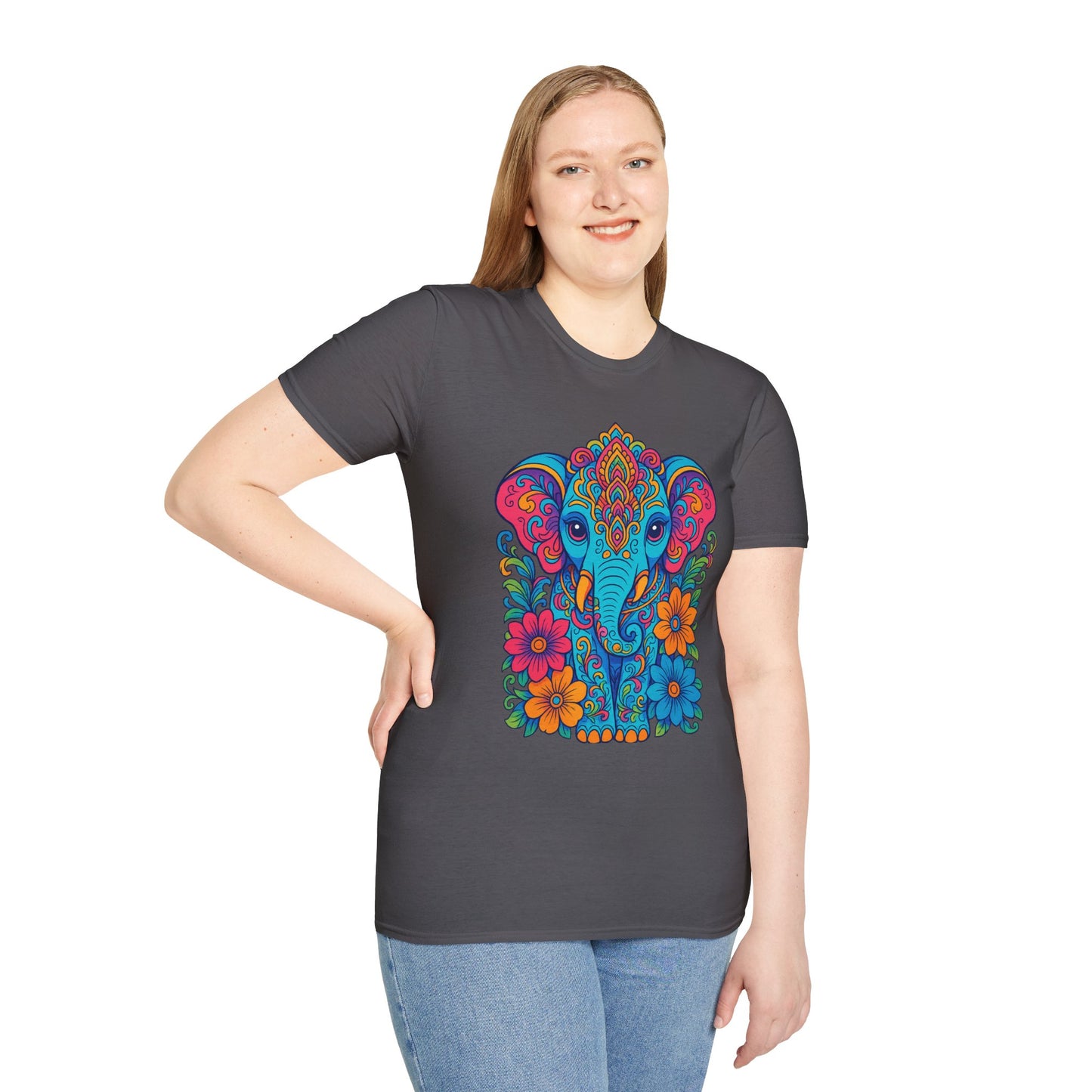Colorful Elephant Shirt Trippy Boho Floral Art Tee Gift for Yoga Lovers Psychedelic Animal Fans and Free Spirits Who Rock Vibrant Festival Style