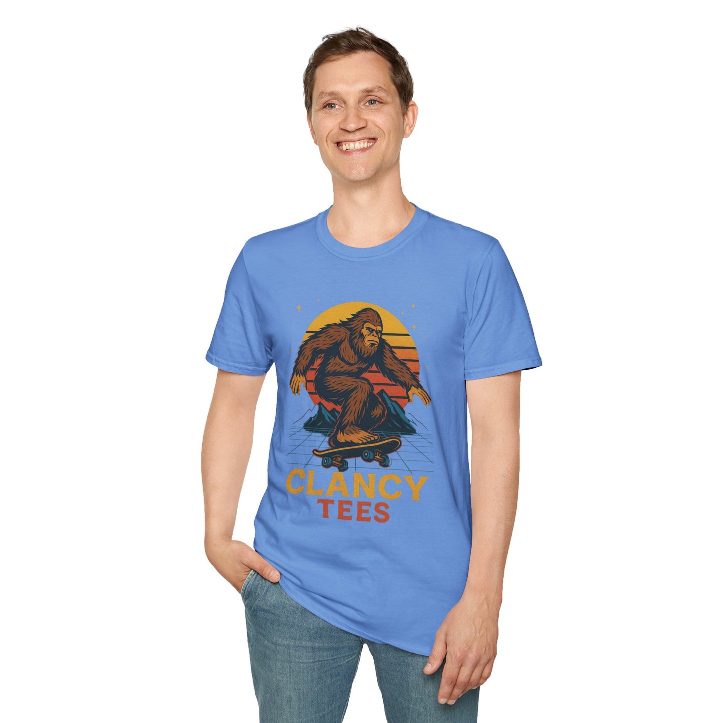 Bigfoot Skateboard Unisex T-Shirt, Retro Graphic Tee, Funny Gift for Skaters, Adventure Lovers, Summer Apparel, Men's and Women's Fashion