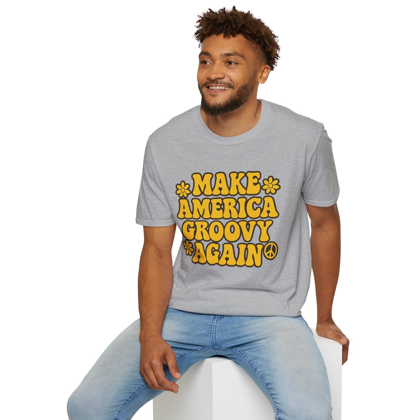 Make America Groovy Again Shirt – Funny Retro Hippie Tee with Peace Sign – Gift for Old Souls, Vintage Lovers, Flower Child Friends