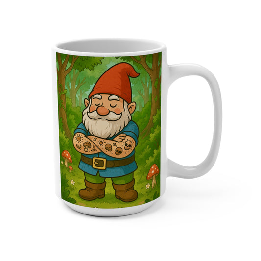 Tattooed Gnome Mug Funny Coffee Cup Whimsical Garden Ceramic Gift For Friends