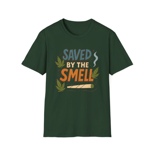 Funny Cannabis Saved by the Smell T-Shirt, Unisex Softstyle Tee, Gift for Stoners, Humor Apparel, Casual Wear, Cool Graphic Tee