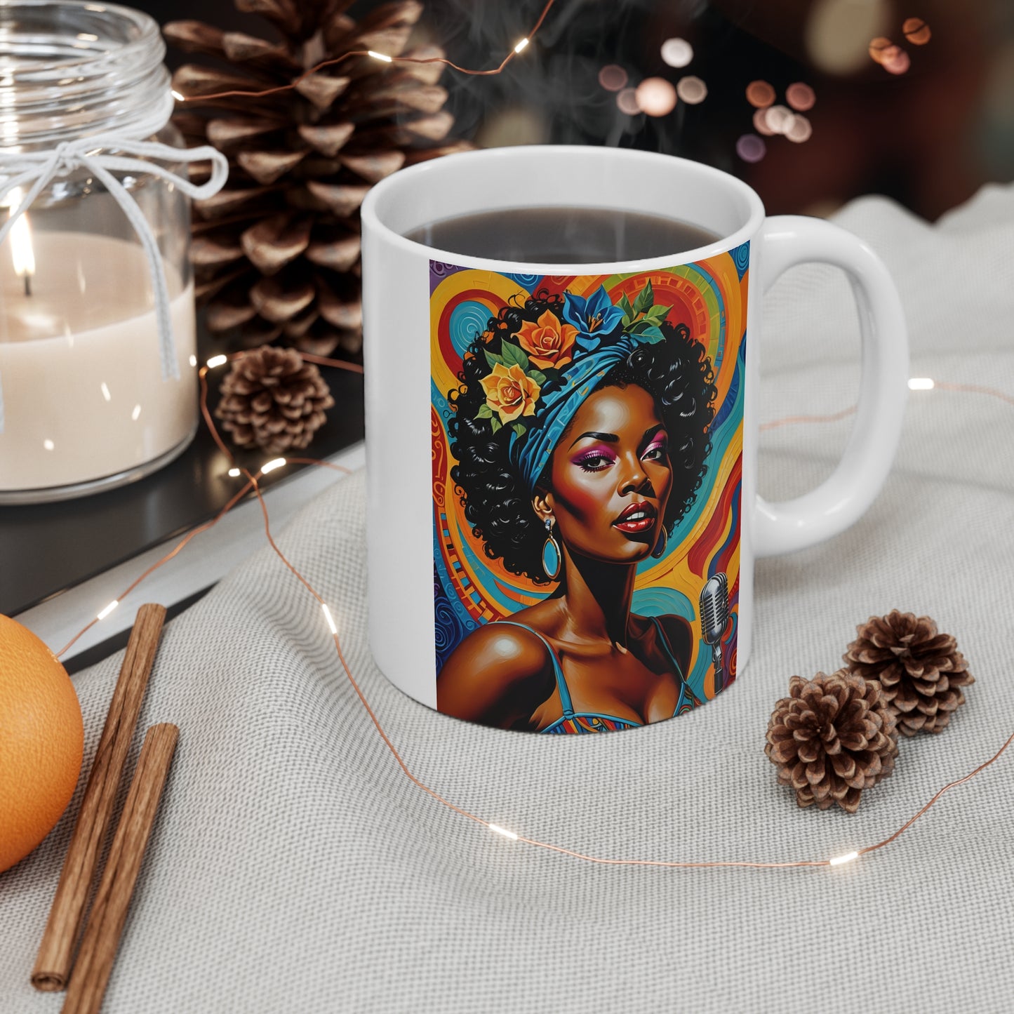 Afrocentric Art Coffee Mug 11oz Colorful Jazz Singer Cup Gift