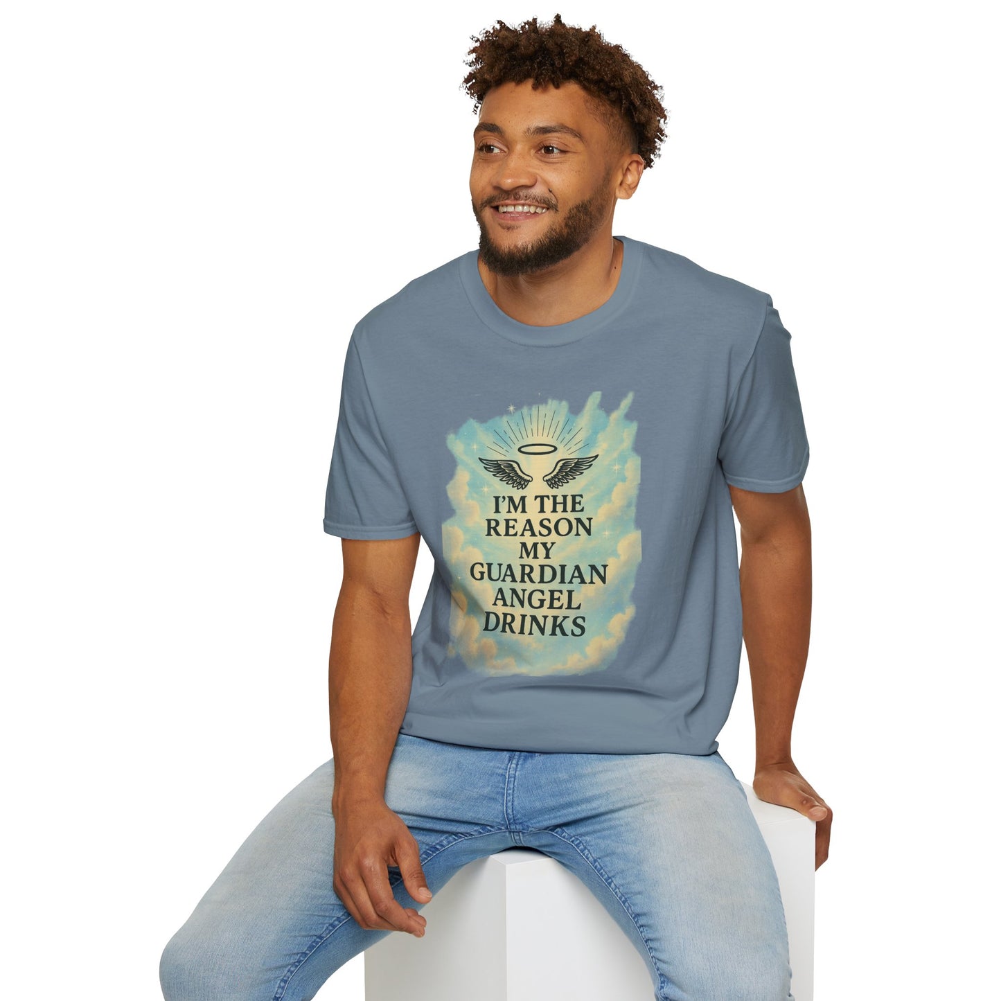 Unisex Softstyle T-Shirt, Funny Guardian Angel Tee, Unique Gift for Friends, Humor Shirt, Casual Wear, Perfect for Holidays