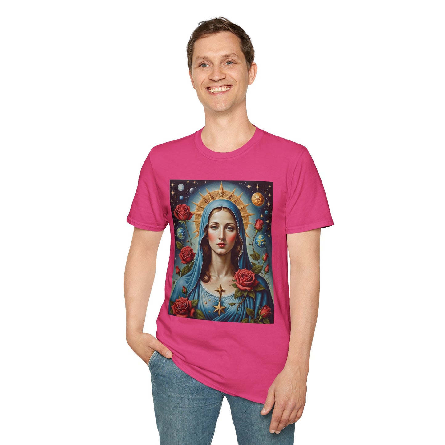 Artistic Virgin Mary T-Shirt, Vintage Graphic Tee, Religious Shirt, Christian Gift, Casual Wear