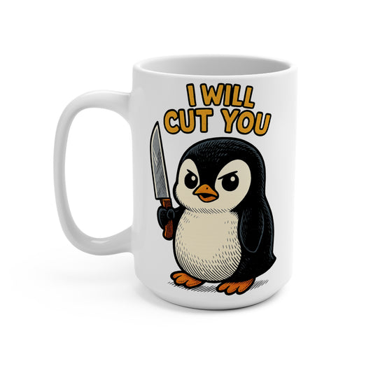 Funny Penguin Mug, 15oz Ceramic Cup, Cute Animal Gift, Quirky Coffee Mug, Humorous Present for Friends, Kitchen Decor