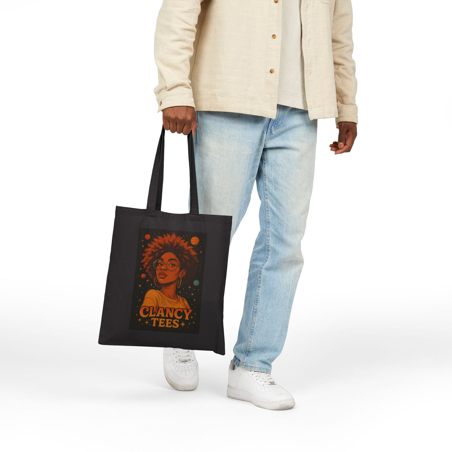 Afrofuturist Tote Bag Cosmic Canvas Bag Astrology Inspired Carryall With Bold Black Girl Magic Artwork And Celestial Design For Everyday Use