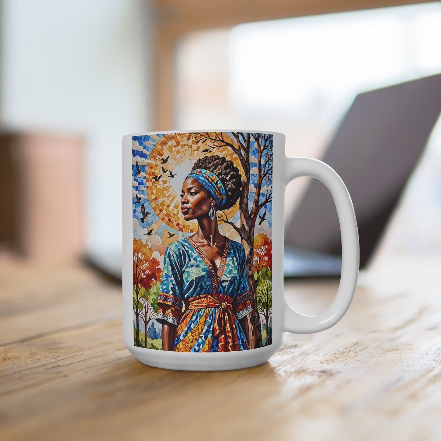 Afrocentric Queen Ceramic Mug African Art Coffee Cup Cultural Goddess Artwork Gift