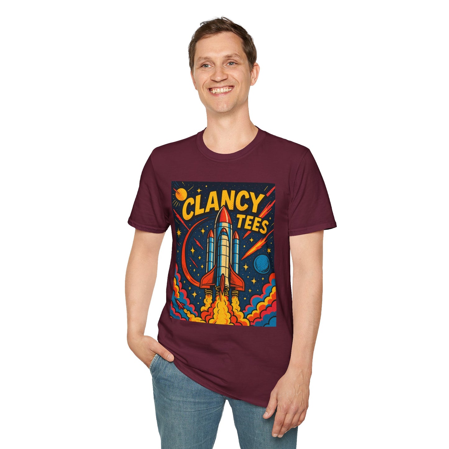 Retro Rocket Ship Shirt Outer Space Graphic Tee | Psychedelic Galaxy Print Top | Gift for Space Nerds and Dreamers | Astronaut Aesthetic Tee