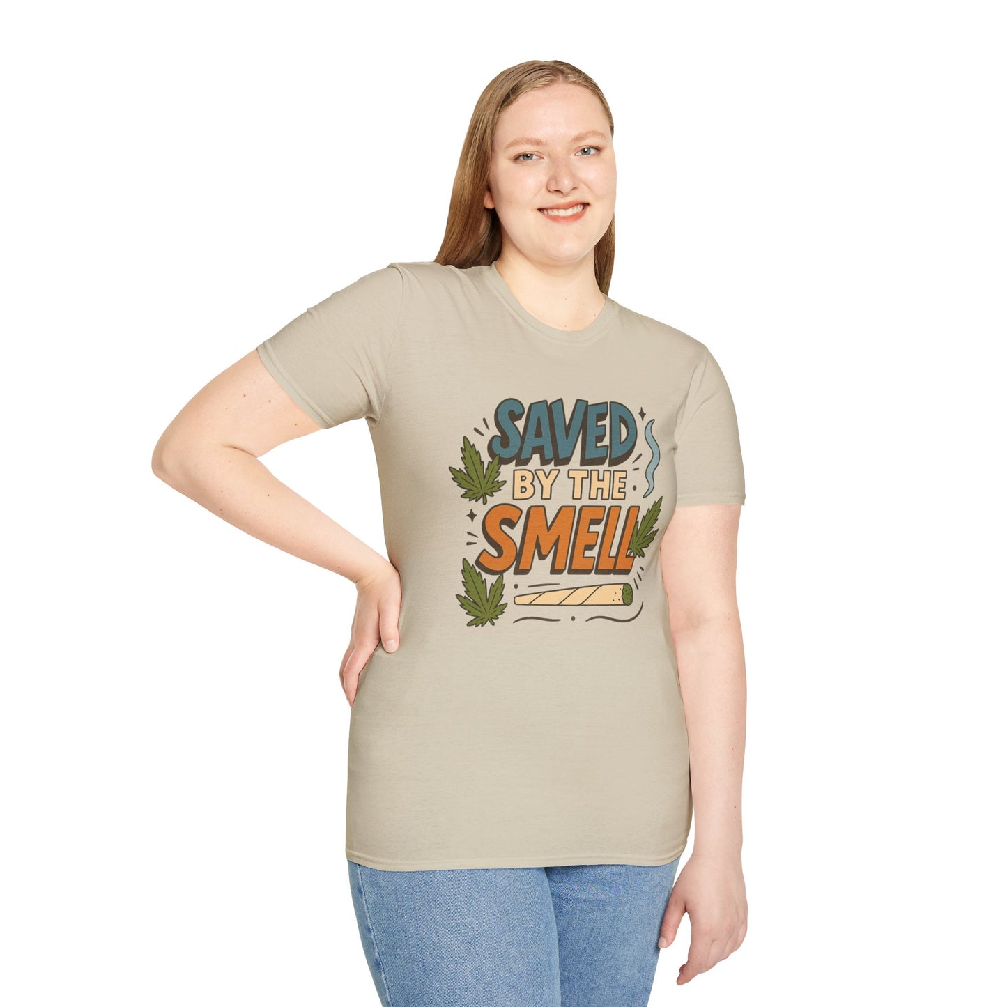 Funny Cannabis Saved by the Smell T-Shirt, Unisex Softstyle Tee, Gift for Stoners, Humor Apparel, Casual Wear, Cool Graphic Tee