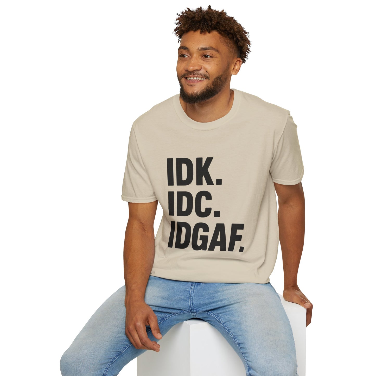 IDK IDC IDGAF Shirt – Funny Acronym T-Shirt with Sarcastic Attitude – Bold Minimalist Graphic Tee for Emotionally Done People