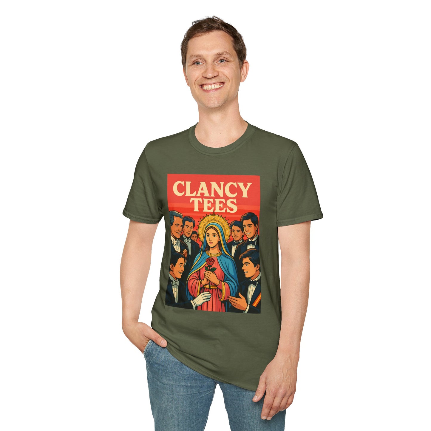 Vintage Virgin Mary Graphic T-Shirt, Softstyle Madonna Tee for Casual Wear, Perfect Gift for Holidays, Retro Clothing, Unisex Tees