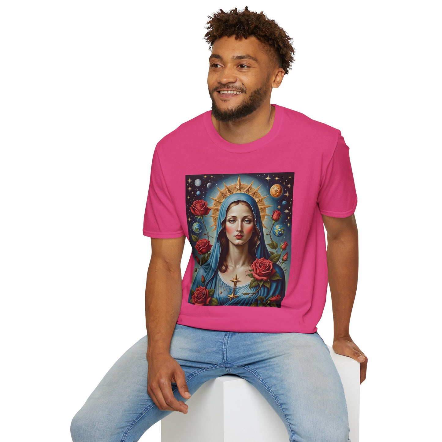 Artistic Virgin Mary T-Shirt, Vintage Graphic Tee, Religious Shirt, Christian Gift, Casual Wear