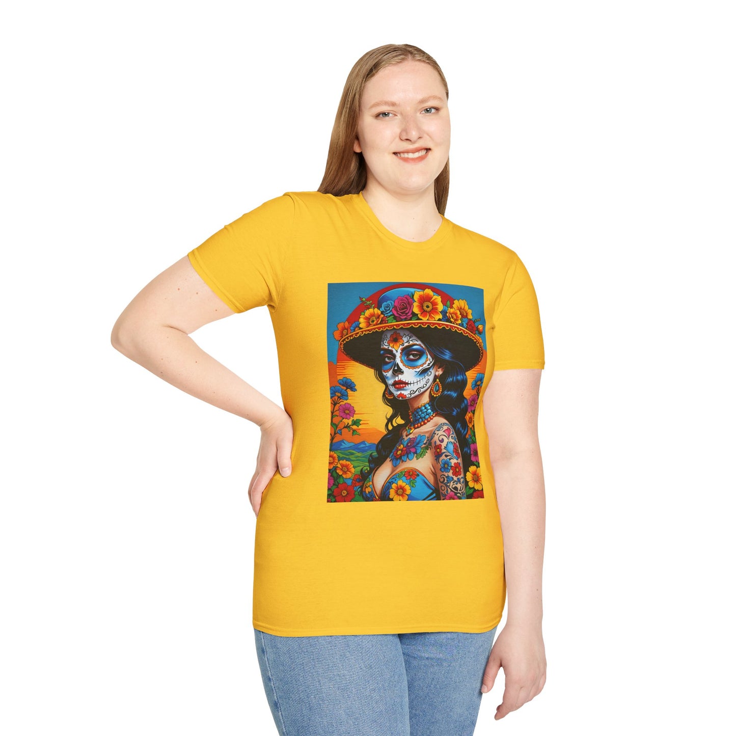 Sugar Skull Tattoo T-Shirt – Día de los Muertos Art Tee – Gift for Skull Art Fans, Tattoo Addicts, and Alternative Fashion Collectors