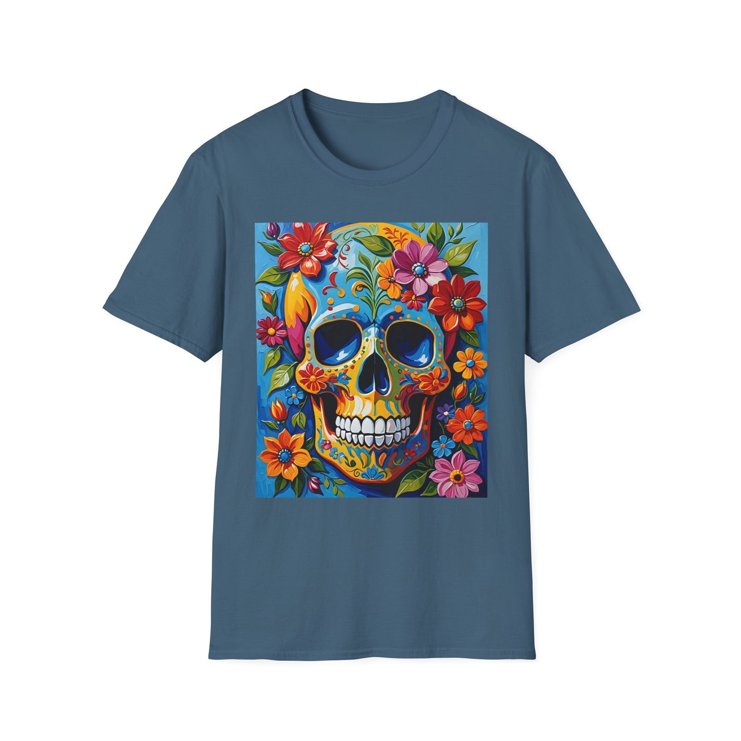 Floral Sugar Skull Shirt – Colorful Skull with Flowers Tee – Gift for Art Lovers, Halloween Fans, and Bold Statement Outfit Seekers