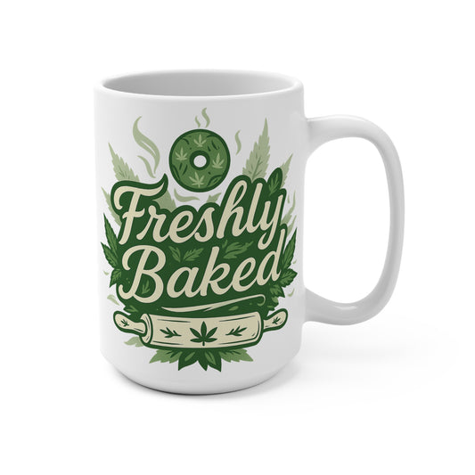 Freshly Baked Mug – Funny Weed Coffee Cup With Cannabis Donut Design, Marijuana Humor Mug, Gift For Stoner Friends