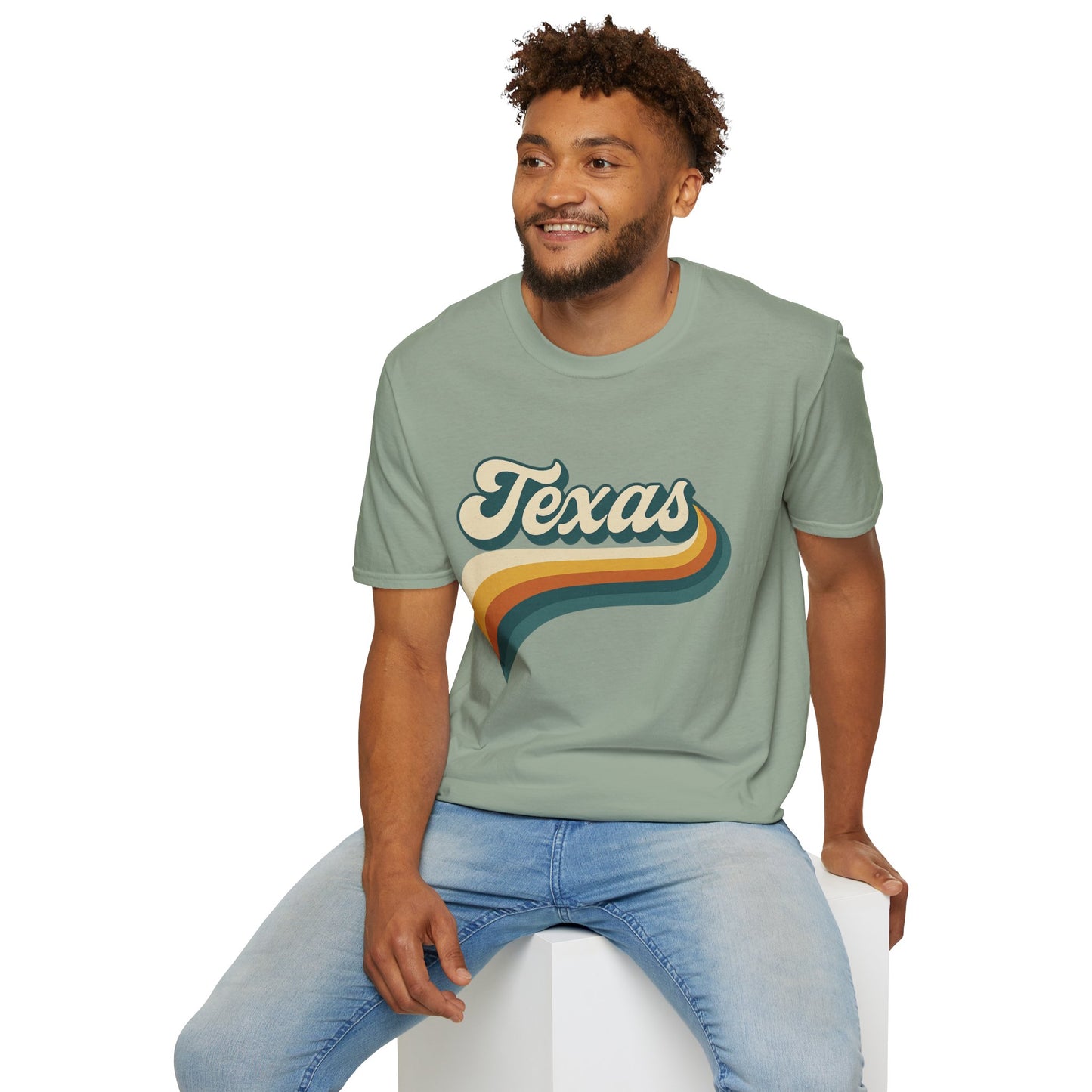 Retro Texas Shirt – Vintage Style Texas Wave Tee • Gildan Softstyle® Unisex Comfort • Gift for Texans • Groovy Southern State Pride Shirt