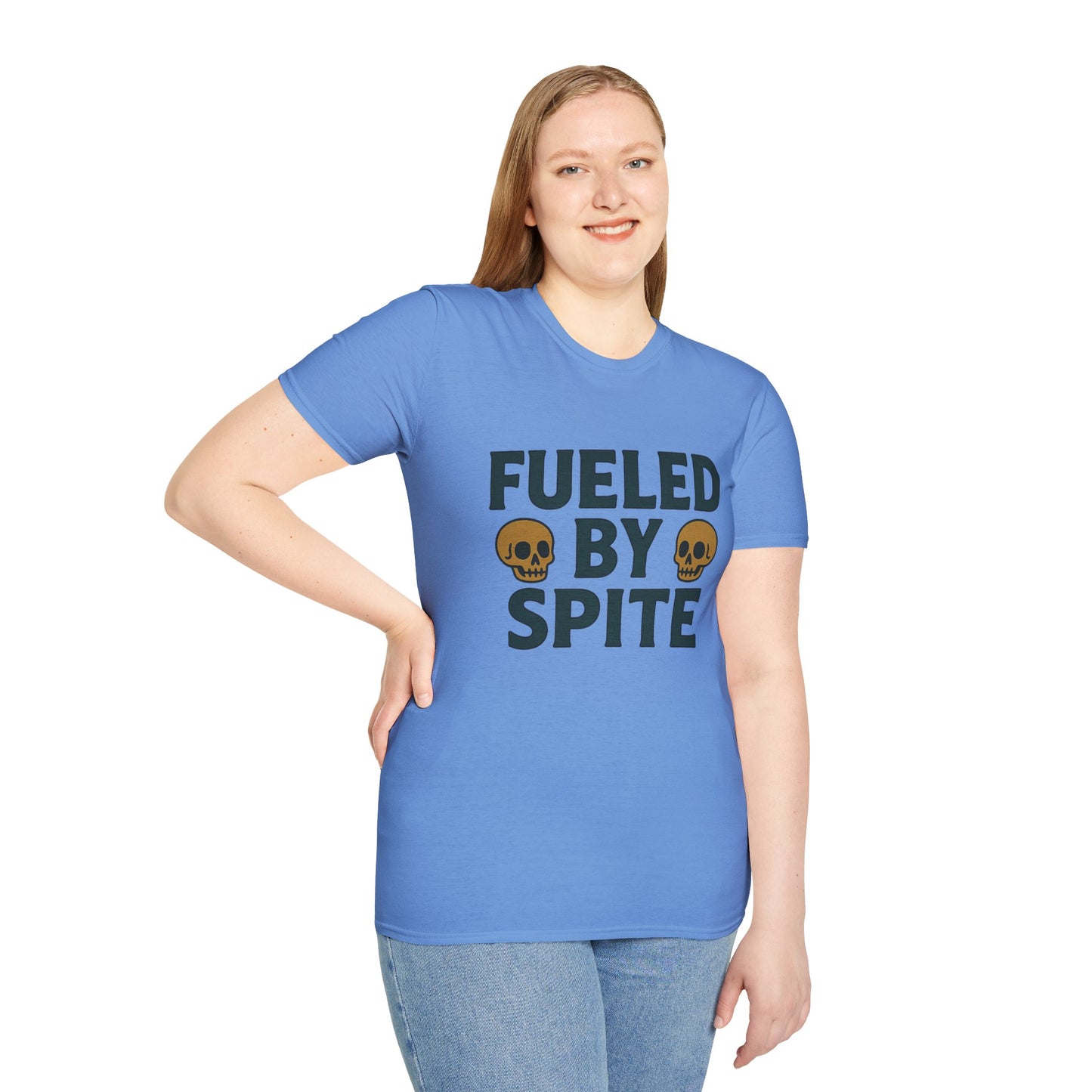 Fueled by Spite Unisex Softstyle T-Shirt, Funny Graphic Tee, Goth Aesthetic Shirt, Gifts for Spiteful Friends, Casual Wear