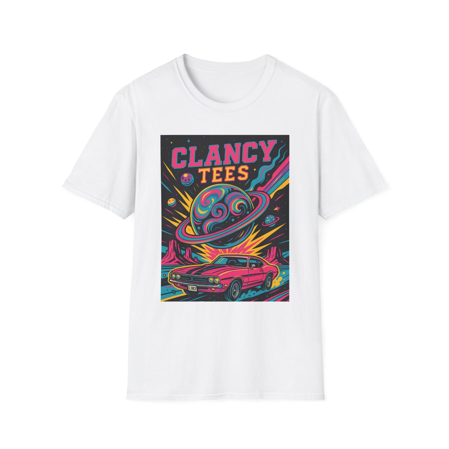 Retro UFO Car Crash Shirt – Clancy Tees Vaporwave Space Tee – Gift for Sci-Fi Fans, Vintage Car Lovers, Alien Believers, and 80s Aesthetic Addicts
