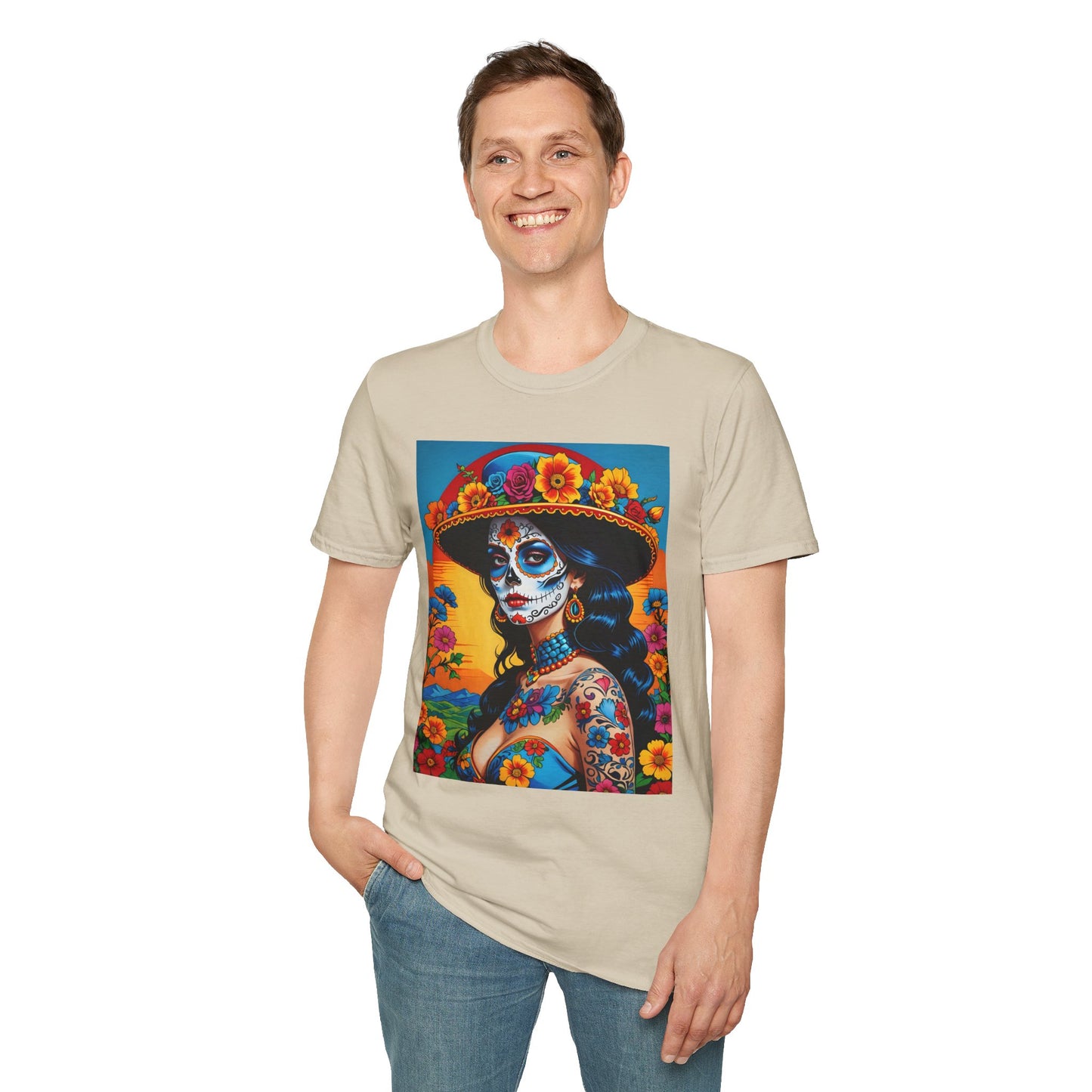 Sugar Skull Tattoo T-Shirt – Día de los Muertos Art Tee – Gift for Skull Art Fans, Tattoo Addicts, and Alternative Fashion Collectors