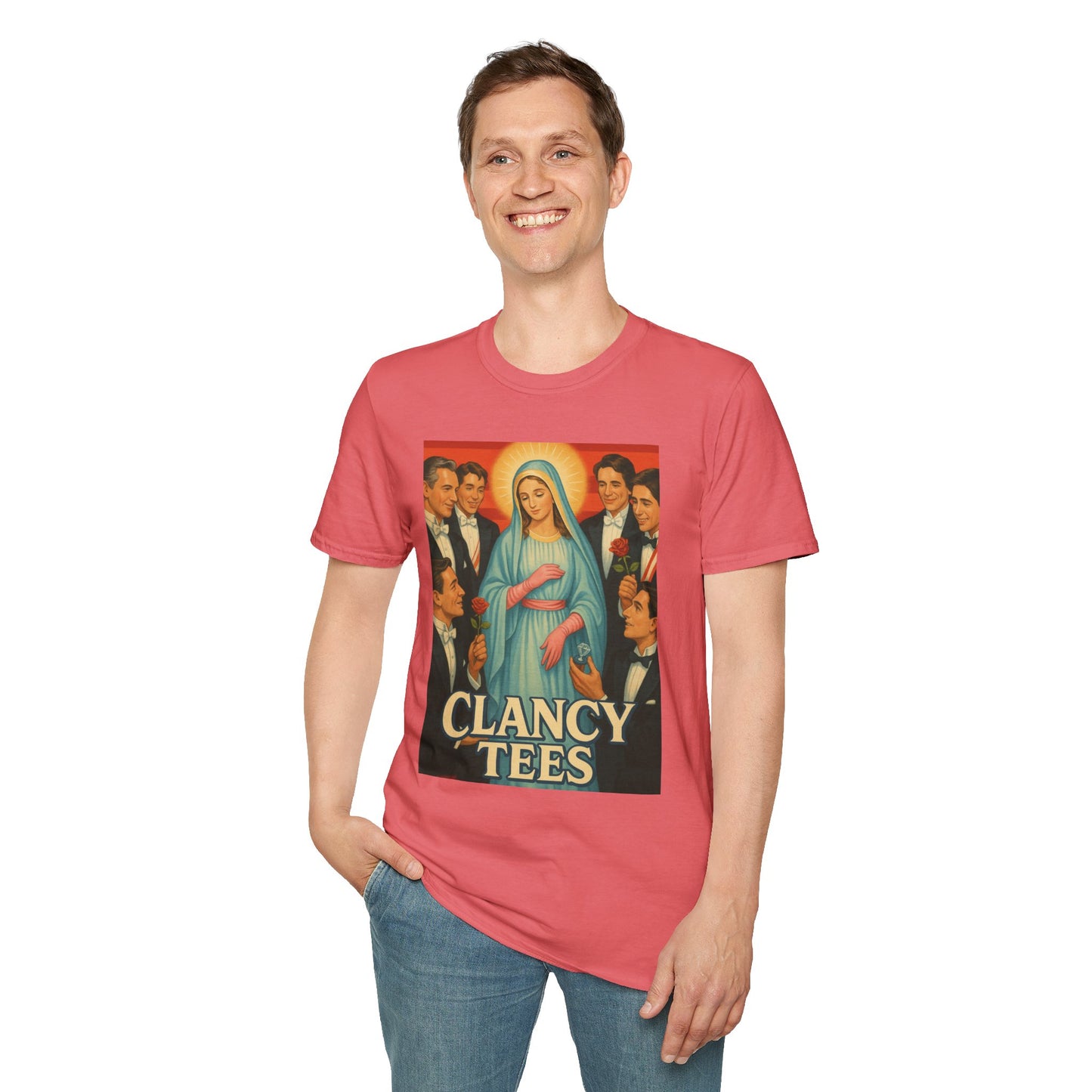 Vintage Madonna Graphic Tee, Unisex Virgin Mary Softstyle T-Shirt, Retro Art Shirt, Gift for Artsy Friends, Festival Attire, Casual Wear