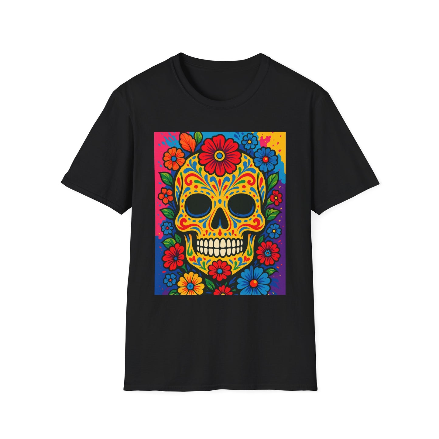 Colorful Sugar Skull Shirt | Day of the Dead Graphic Tee | Gift for Tattoo Lovers & Art Fans | Floral Skull T-Shirt