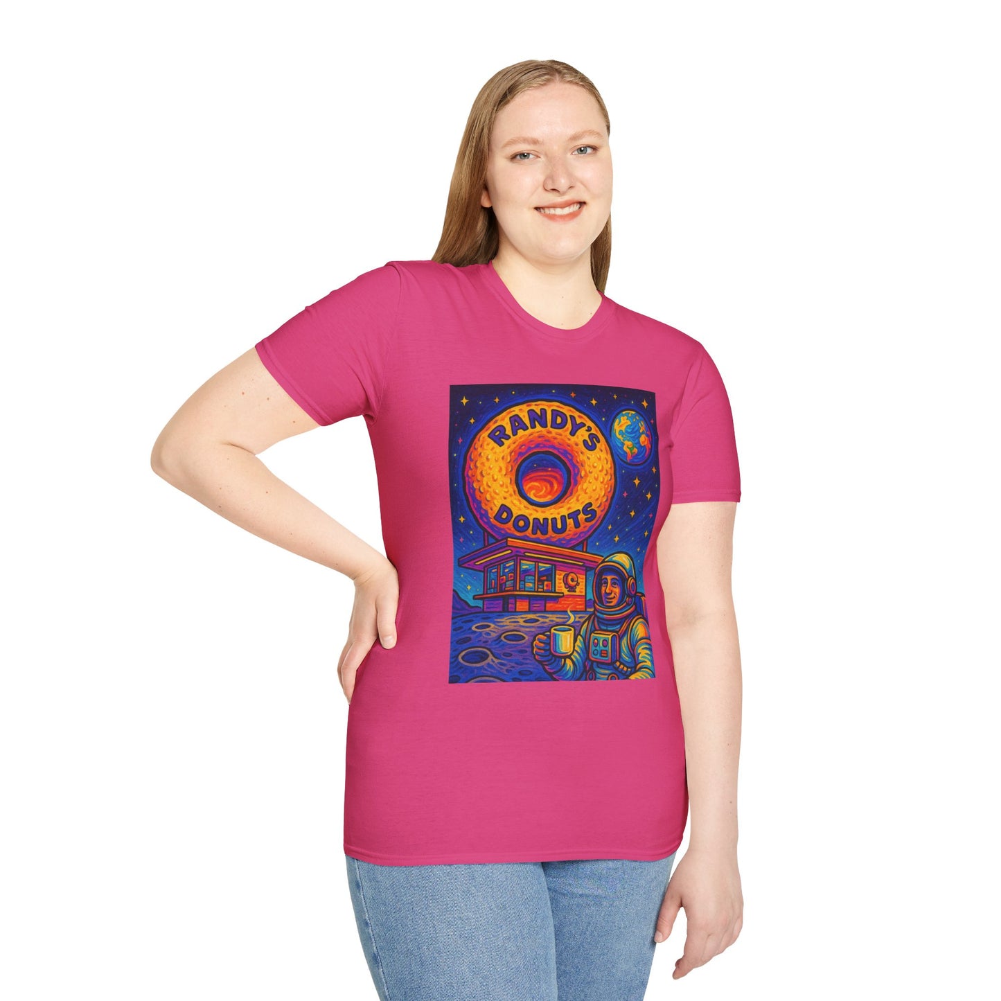 Space Donut T-Shirt – Retro Sci-Fi Astronaut Holding Coffee on the Moon – Gift for Foodies, Dreamers, and Outer Space Humor Fans