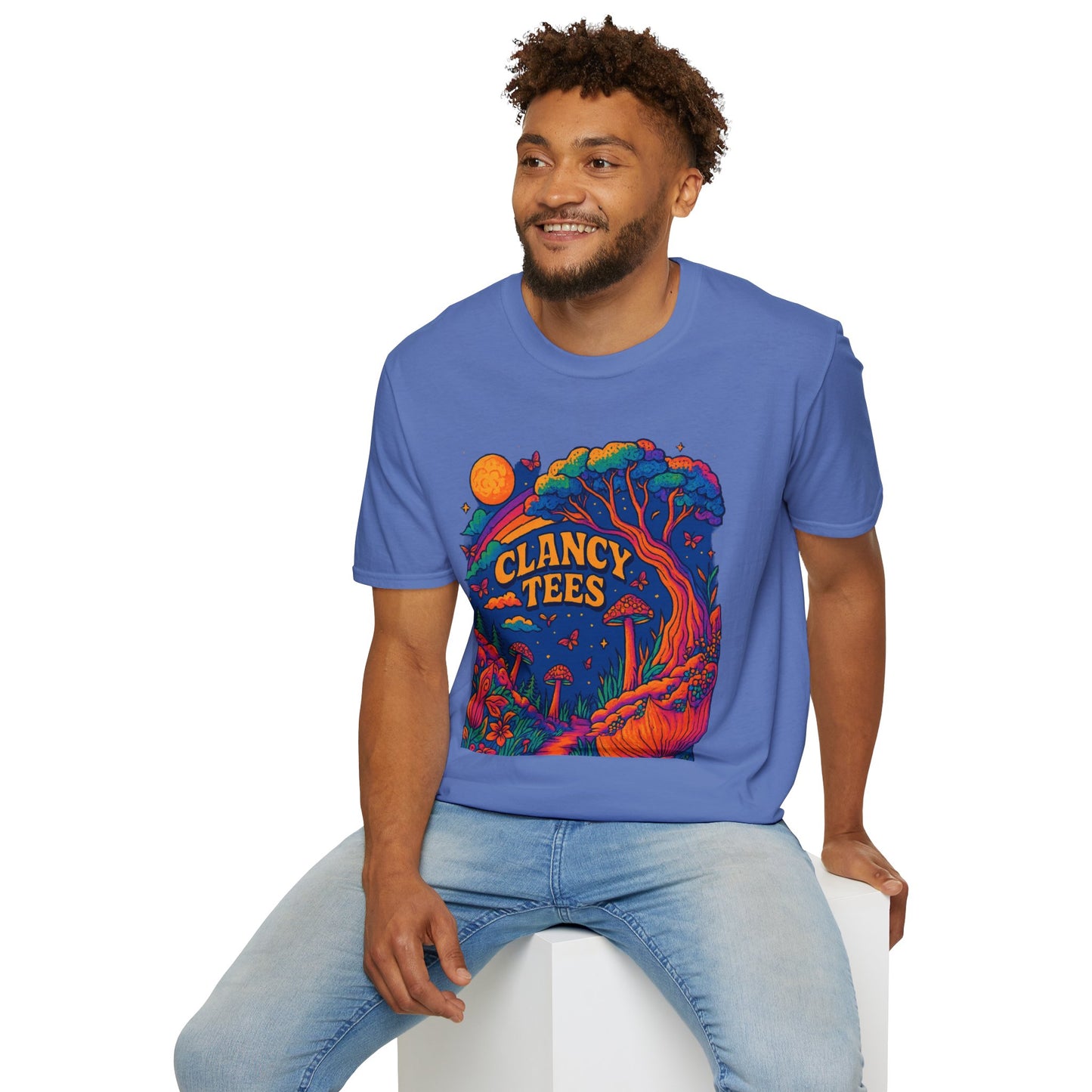 Colorful Nature-Themed Unisex Softstyle T-Shirt - Bohemian Vibe, Perfect for Festivals, Gift for Nature Lovers, Casual Wear, Clancy Tees