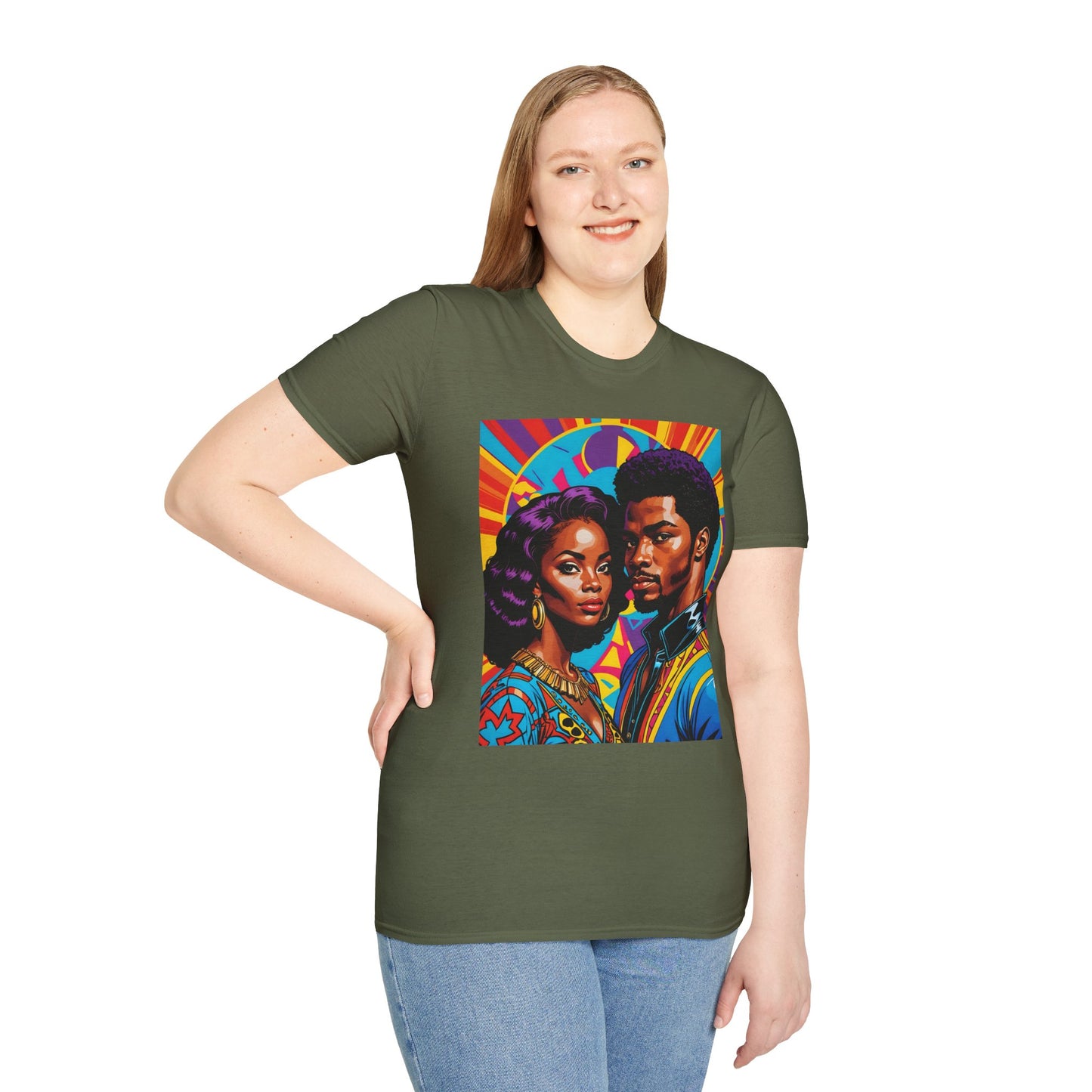 Vibrant Retro-Inspired Unisex Softstyle T-Shirt, Colorful Art Tee, Black History Month Shirt, Casual Streetwear, Gift for Art Lovers