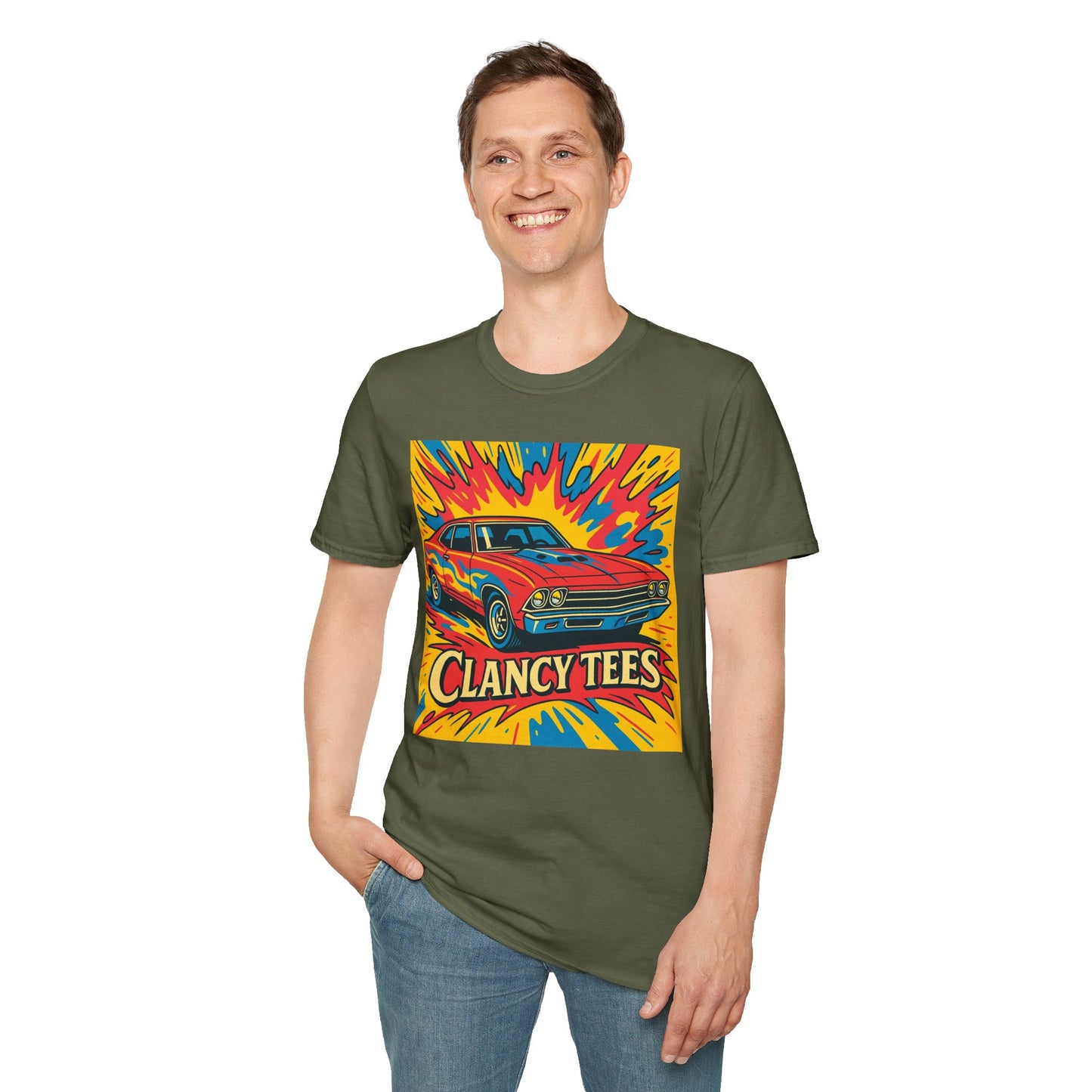 Muscle Car Graphic Tee with Retro Flames | Vintage Car Lover T-Shirt | Gift for Gearheads & Classic Ride Fans | Bold Hot Rod Shirt