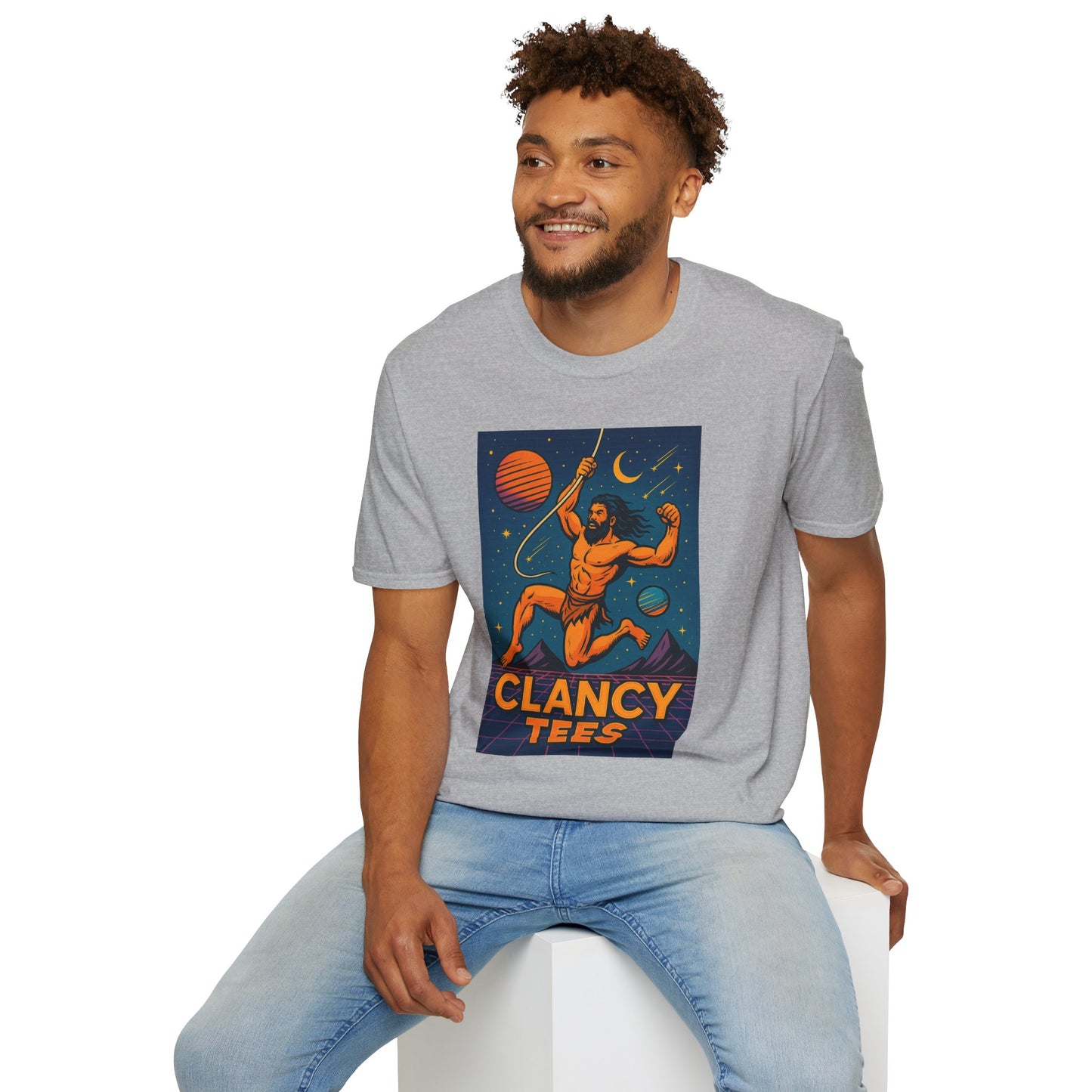 Retro Space Graphic Unisex Softstyle T-Shirt, Fun Casual Wear, Gift for Space Lovers, Cute Vintage Tee, Everyday Comfort Shirt