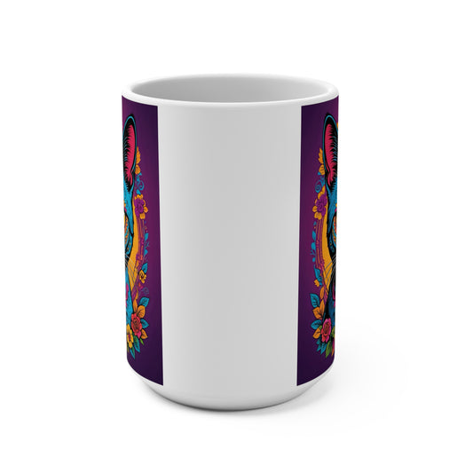 Colorful Cat Mug, 15oz Decorative Coffee Cup, Bohemian Cat Design, Gift for Cat Lovers, Unique Home Decor, Vibrant Tea Mug
