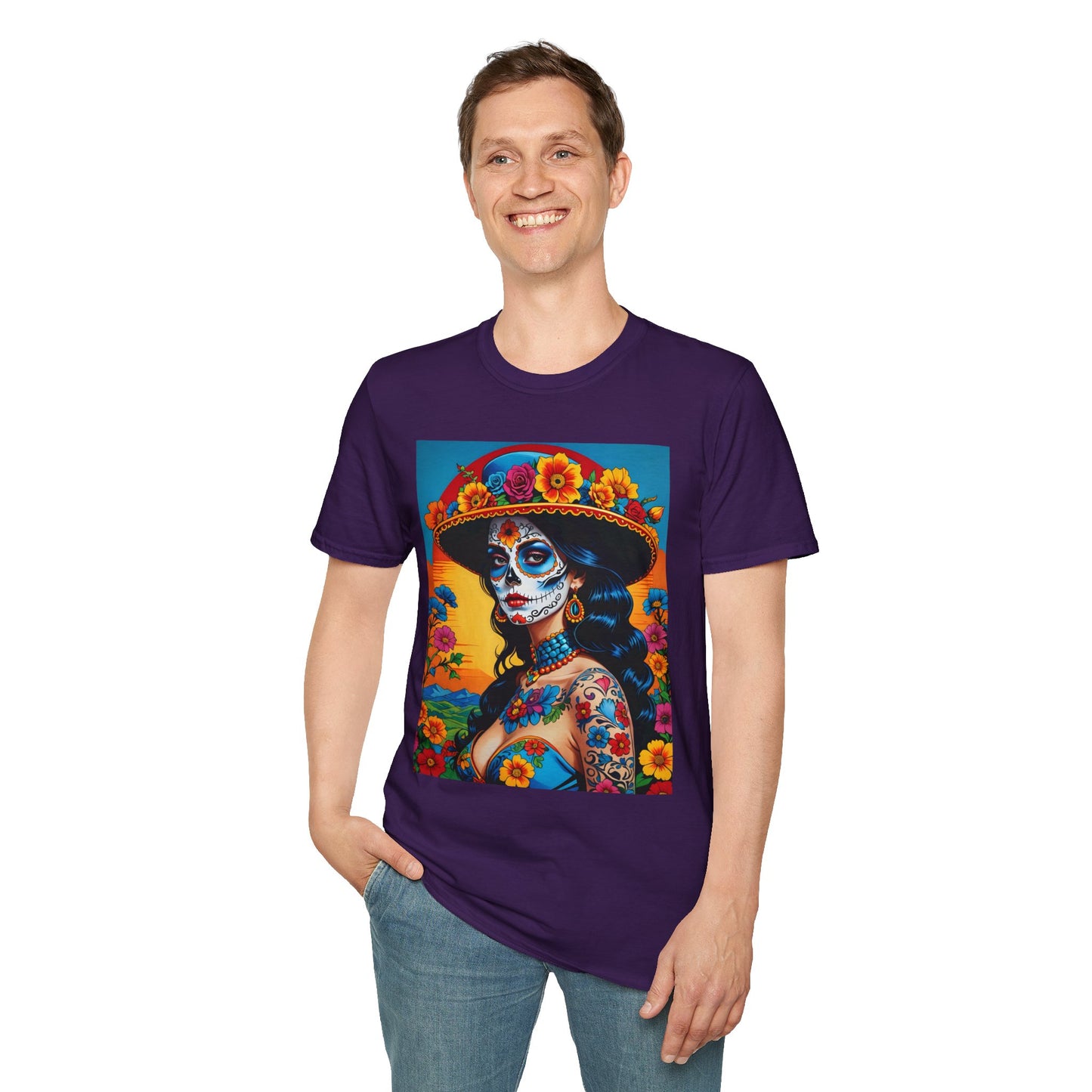 Sugar Skull Tattoo T-Shirt – Día de los Muertos Art Tee – Gift for Skull Art Fans, Tattoo Addicts, and Alternative Fashion Collectors