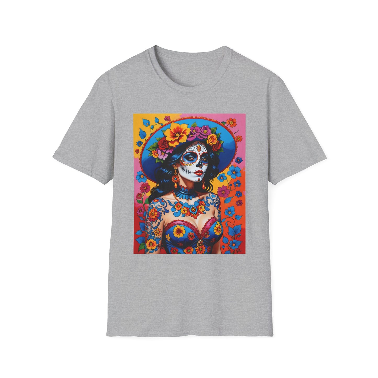 Sugar Skull T-Shirt – Día de los Muertos Art Tee – Gift for Goth Aesthetic Fans, Colorful Skull Lovers, and Tattoo-Inspired Fashion