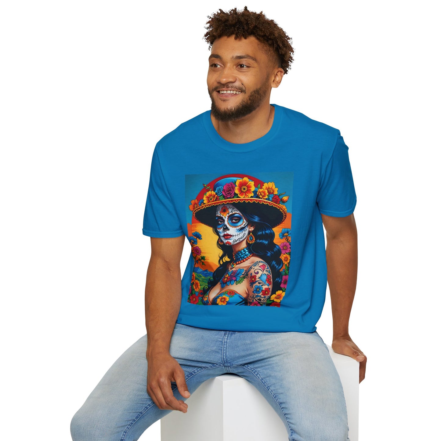 Sugar Skull Tattoo T-Shirt – Día de los Muertos Art Tee – Gift for Skull Art Fans, Tattoo Addicts, and Alternative Fashion Collectors