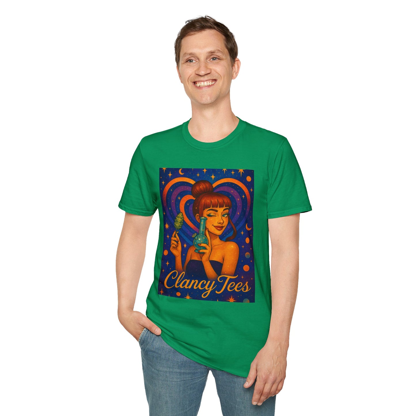 Cosmic Stoner Girl Art T-Shirt, Vintage Style Tee, Fun Summer Shirt, Gift for Art Lovers, Cute Graphic Tee, Unique Casual Wear