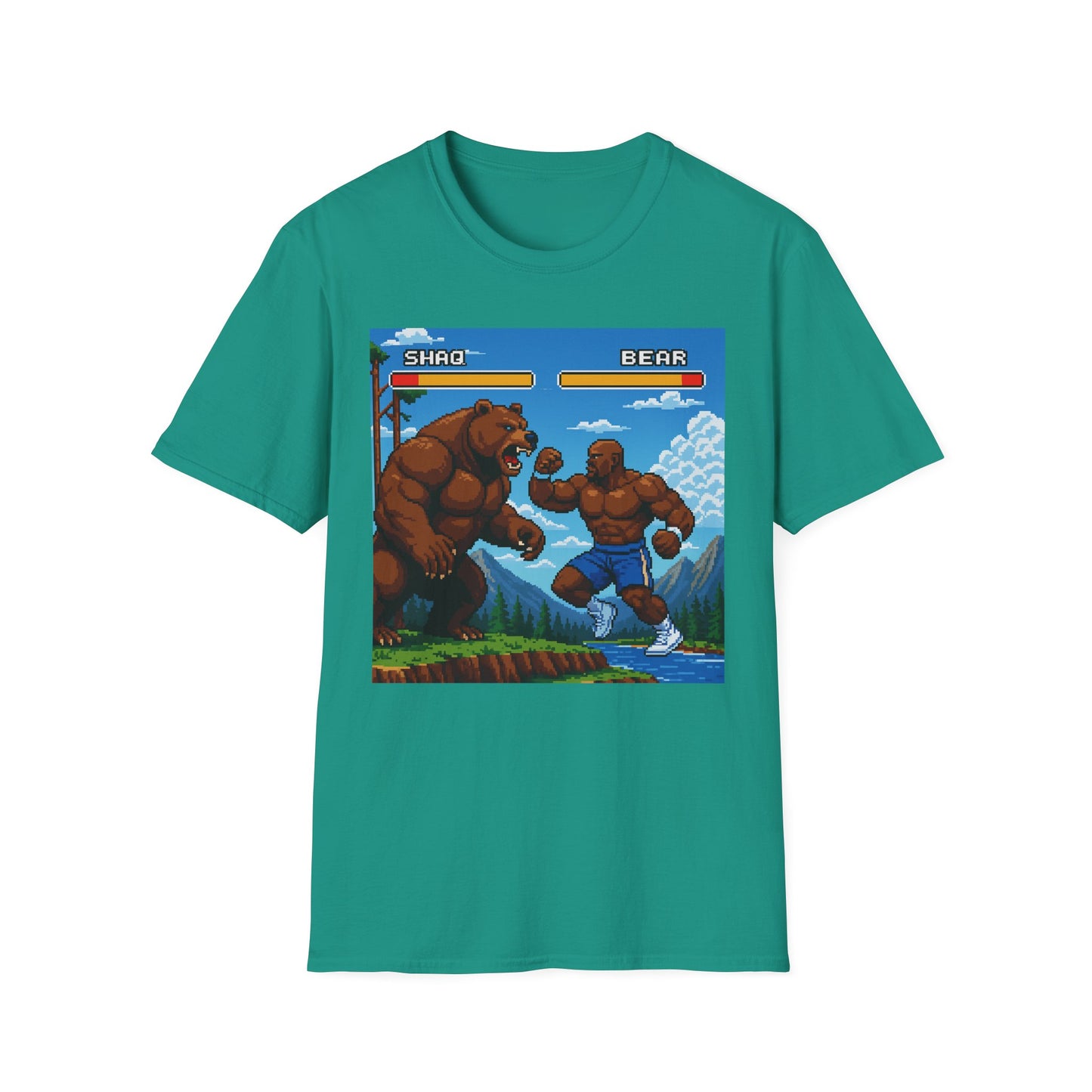 Shaq vs Bear Funny T-Shirt | Retro Arcade Fighter Tee | Gift for Gamers & 90s Kids | Weird Animal Combat Shirt