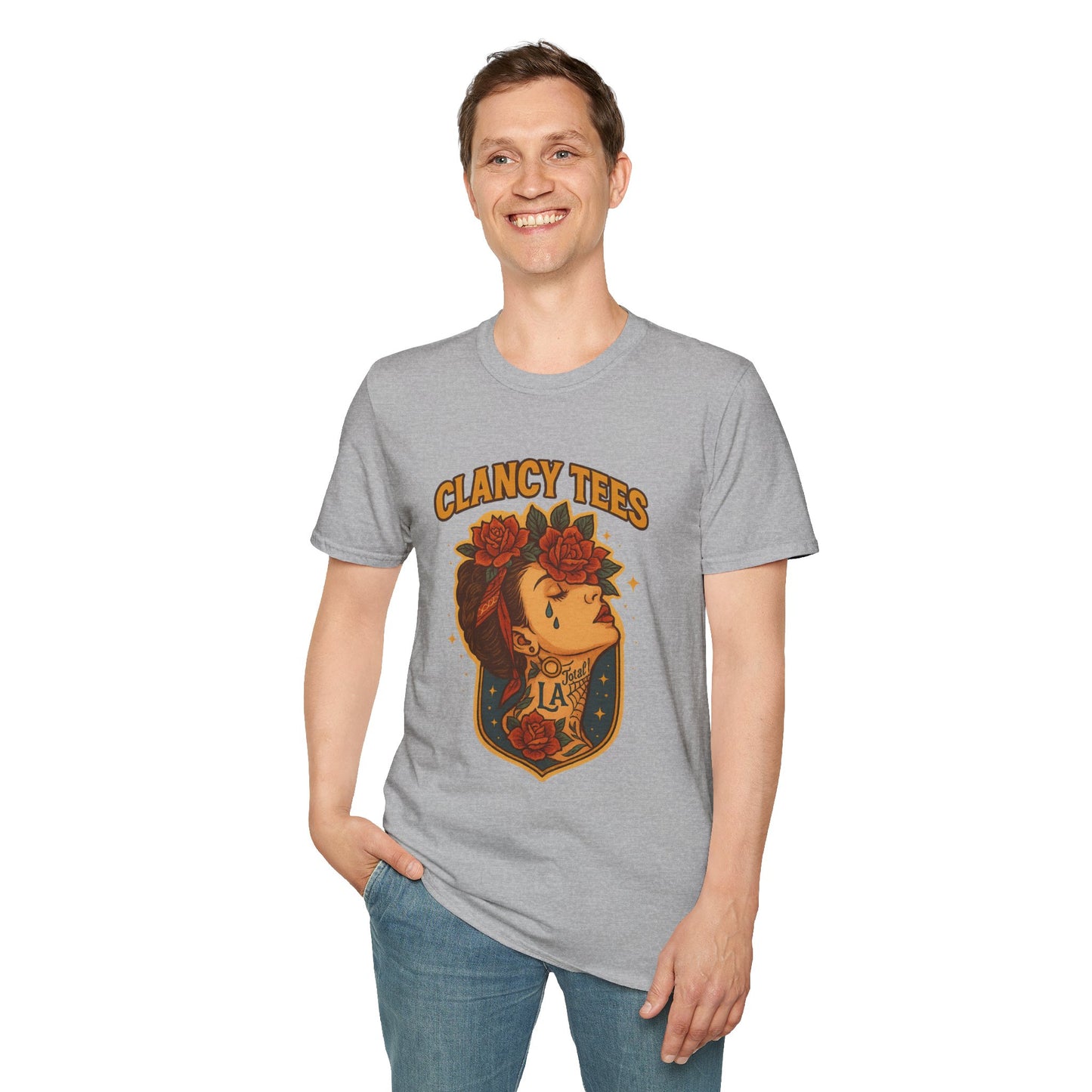 Unisex Tattoo Graphic Tee with Floral Design, Casual Everyday Wear, Gift for Friends, Fashionable Lounge Top, Cute Summer Shirt