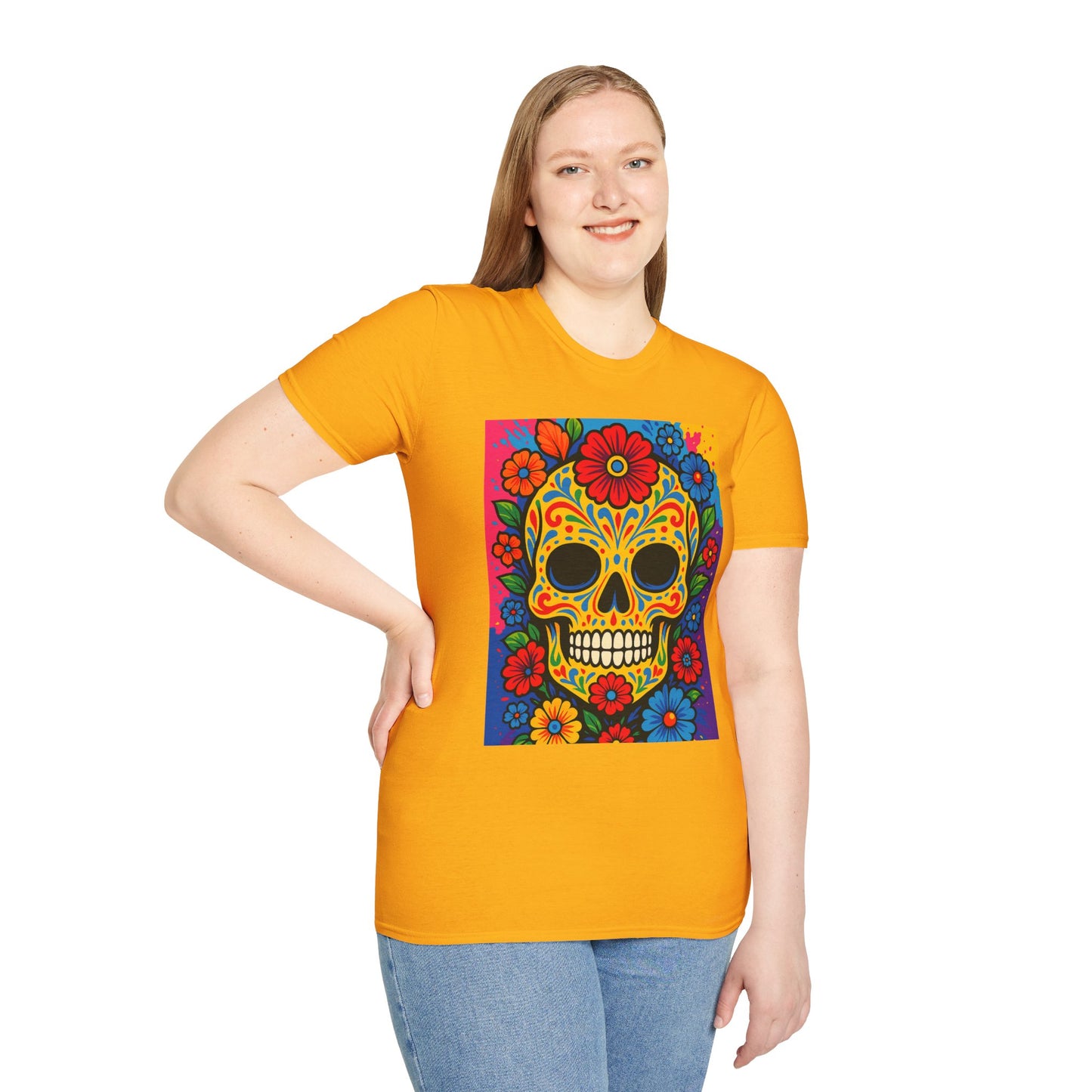Colorful Sugar Skull Shirt | Day of the Dead Graphic Tee | Gift for Tattoo Lovers & Art Fans | Floral Skull T-Shirt
