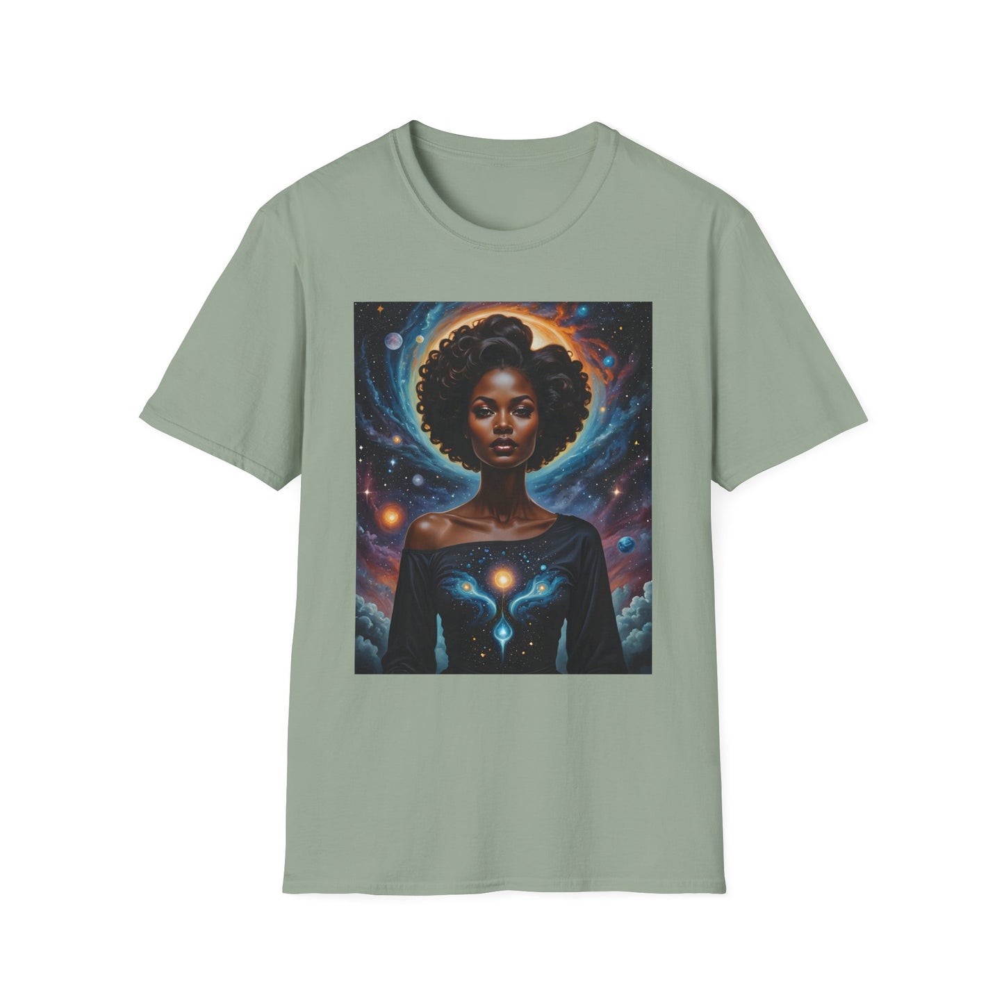 Afrofuturist Cosmic Energy T-Shirt – Celestial Power Graphic Tee, Spiritual Galaxy Shirt, Gift for Astrology Fans, Vibrant Universe Artwork