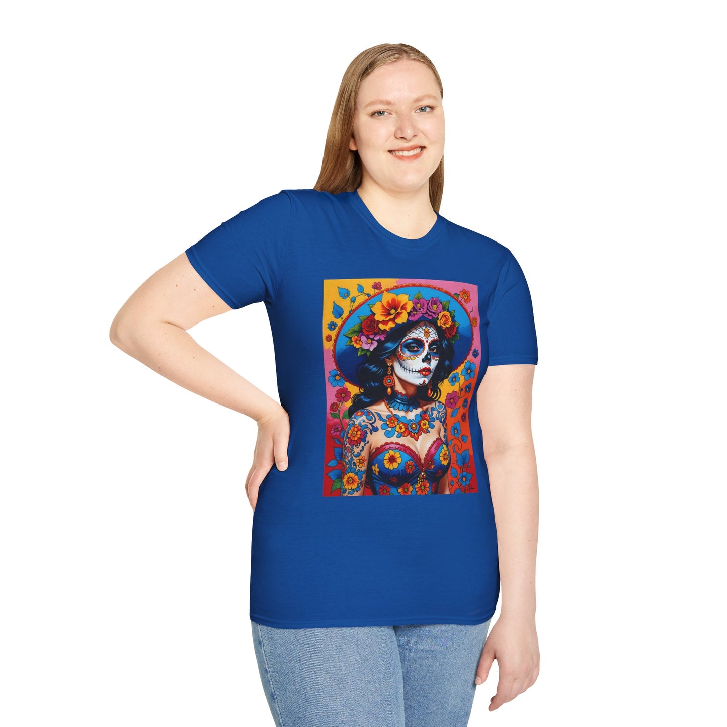 Sugar Skull T-Shirt – Día de los Muertos Art Tee – Gift for Goth Aesthetic Fans, Colorful Skull Lovers, and Tattoo-Inspired Fashion