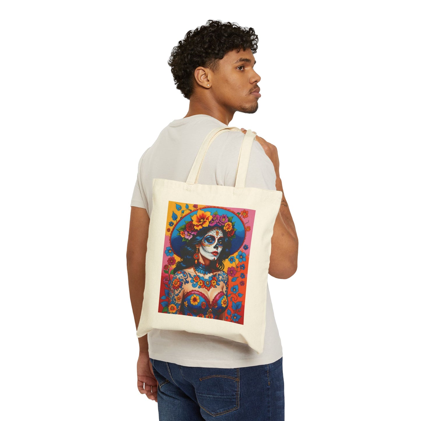 Vibrant Day of the Dead Tote Bag, Reusable Shopping Bag, Boho Art, Eco-Friendly Gift, Beach or Market Bag