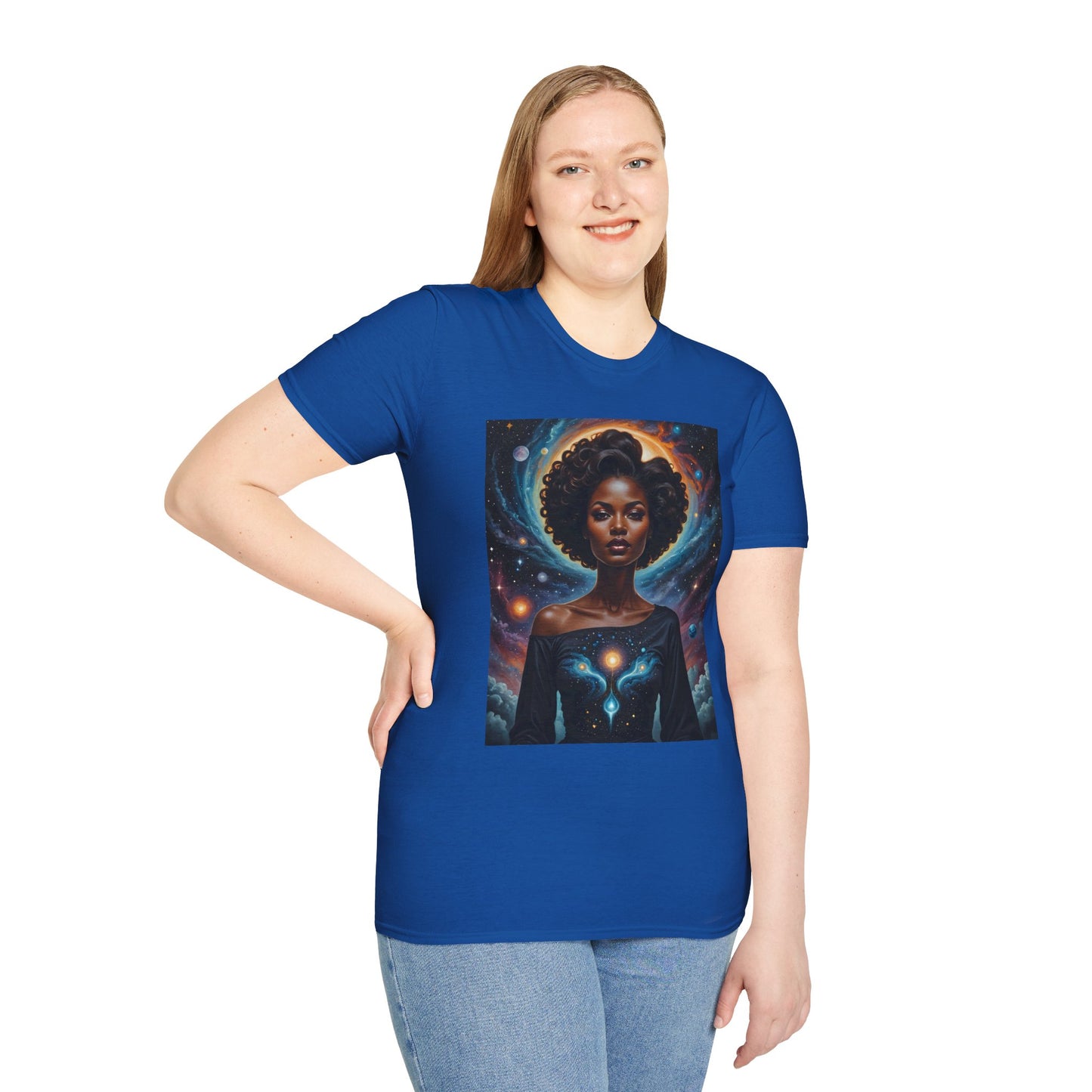 Afrofuturist Cosmic Energy T-Shirt – Celestial Power Graphic Tee, Spiritual Galaxy Shirt, Gift for Astrology Fans, Vibrant Universe Artwork