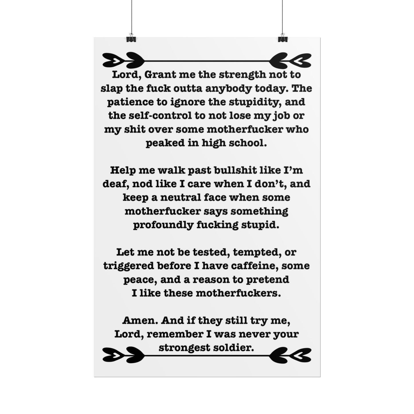 ClancyTees Serenity Prayer Poster Funny Profane Wall Art Office Humor Print Gift for Coworkers