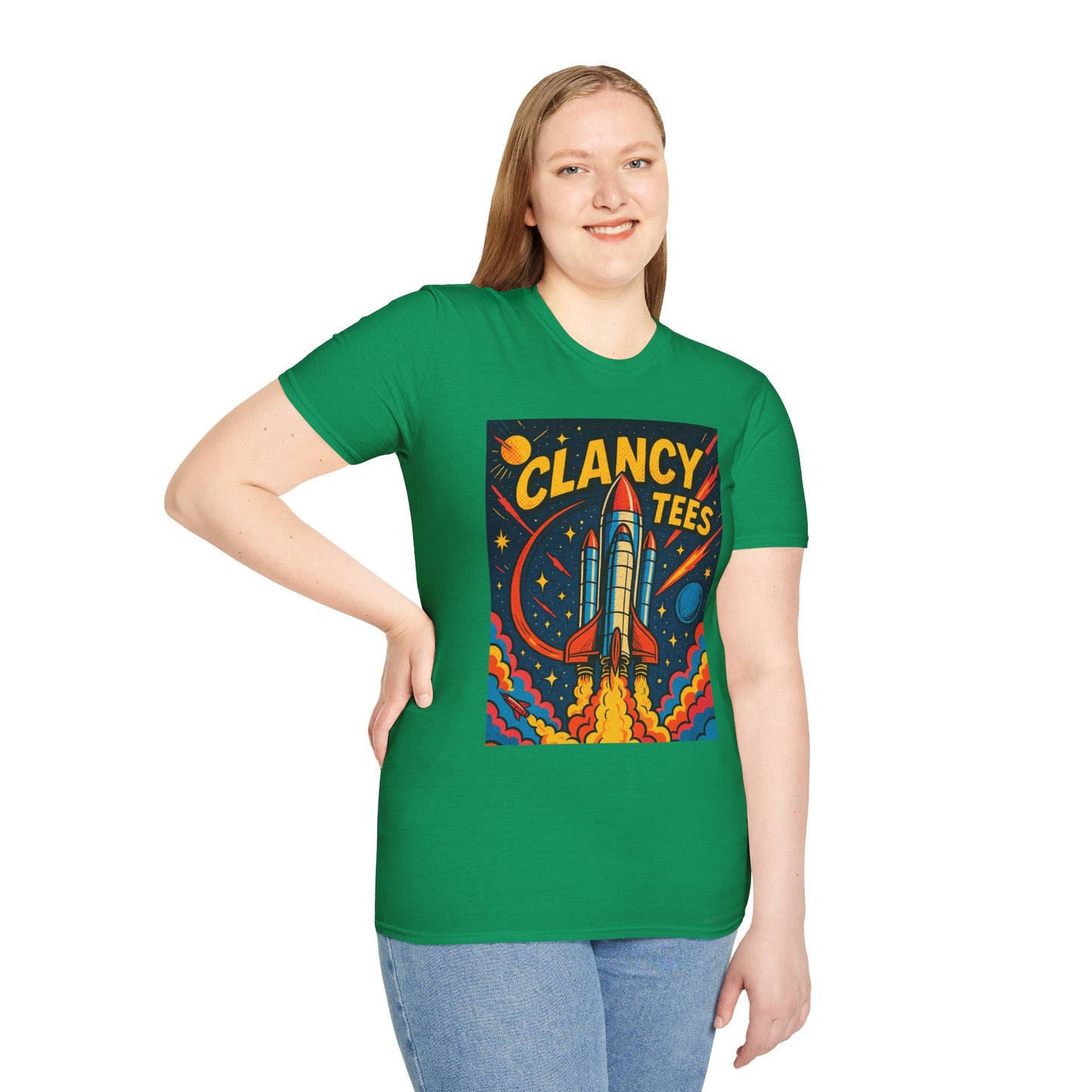 Retro Rocket Ship Shirt Outer Space Graphic Tee | Psychedelic Galaxy Print Top | Gift for Space Nerds and Dreamers | Astronaut Aesthetic Tee