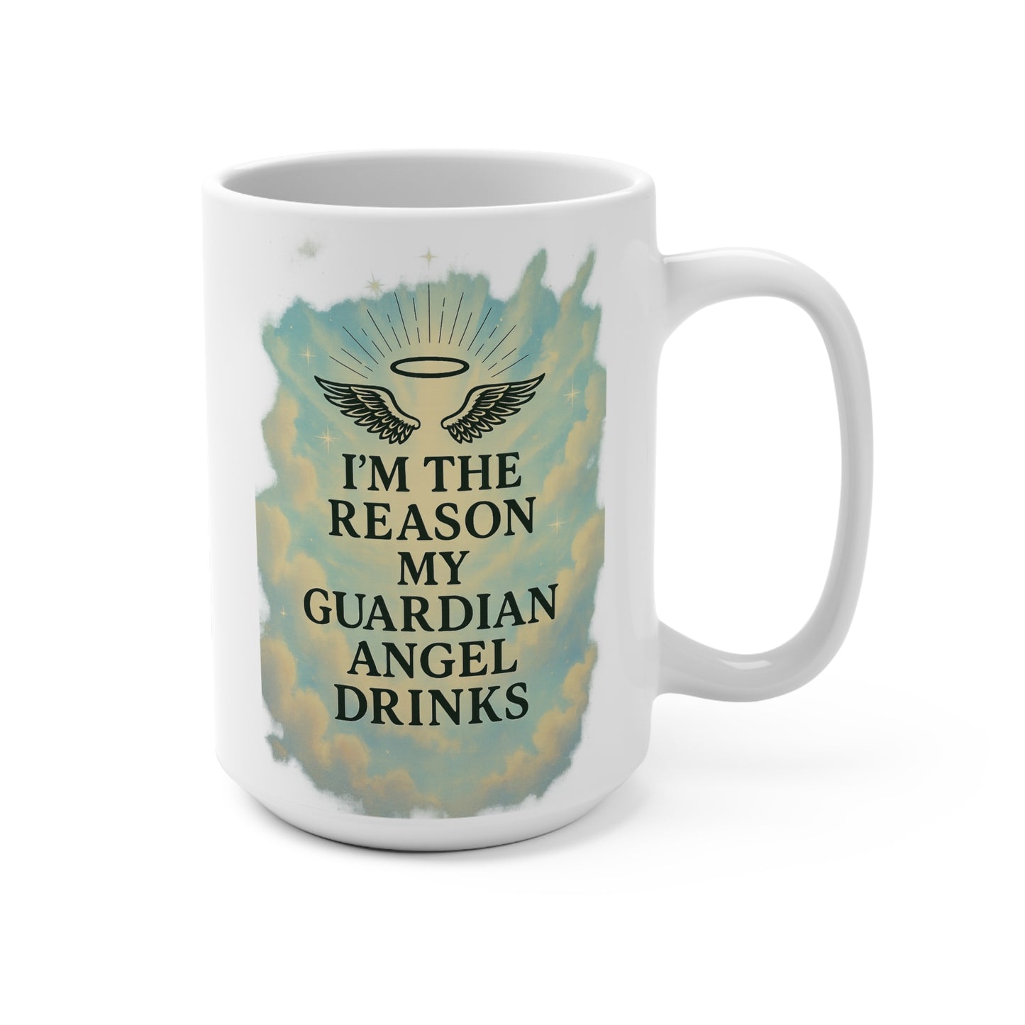 Guardian Angel Drinks Funny Coffee Mug – Sarcastic Religious Humor Cup, Gift for Sinners, Guardian Angel Joke 15oz