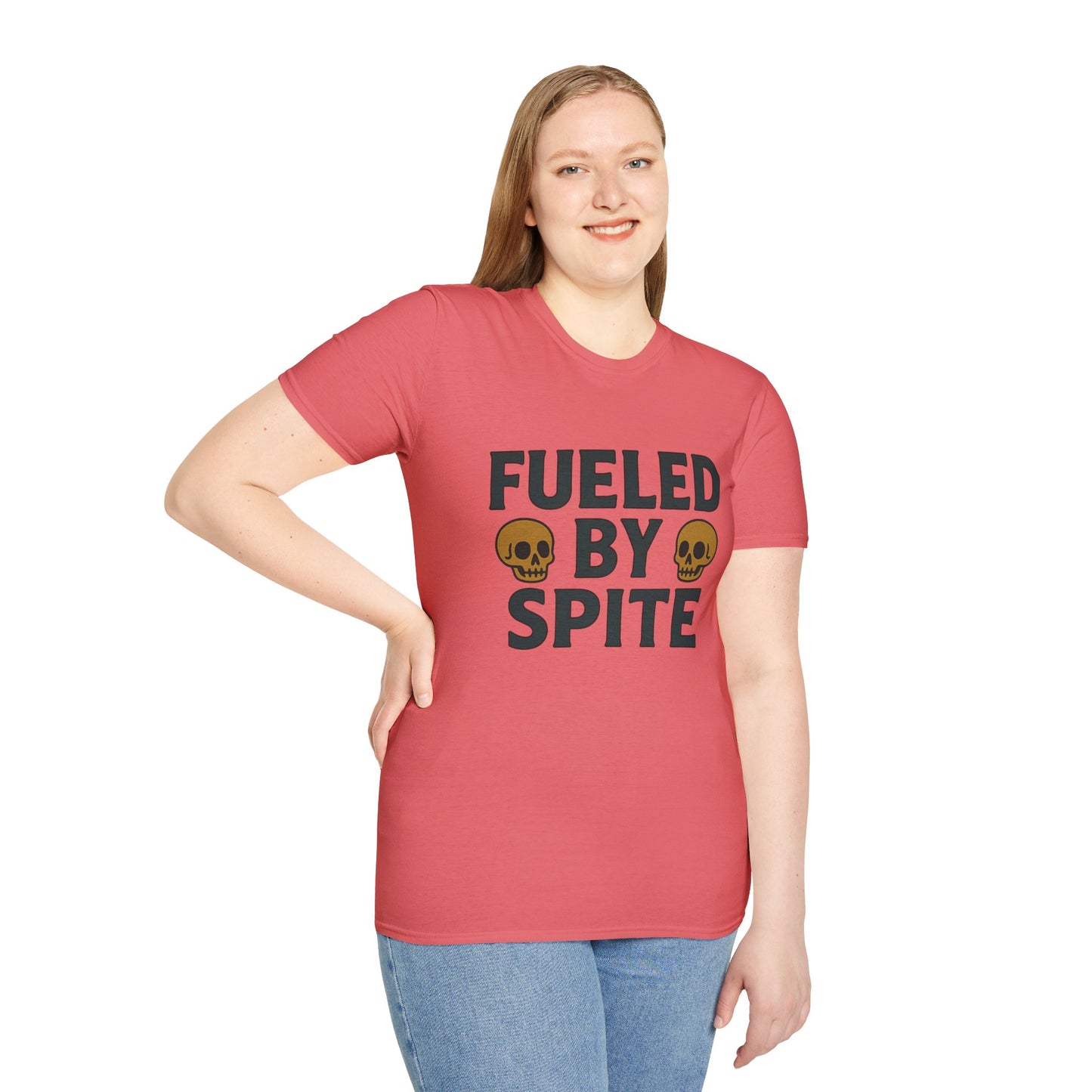 Fueled by Spite Unisex Softstyle T-Shirt, Funny Graphic Tee, Goth Aesthetic Shirt, Gifts for Spiteful Friends, Casual Wear