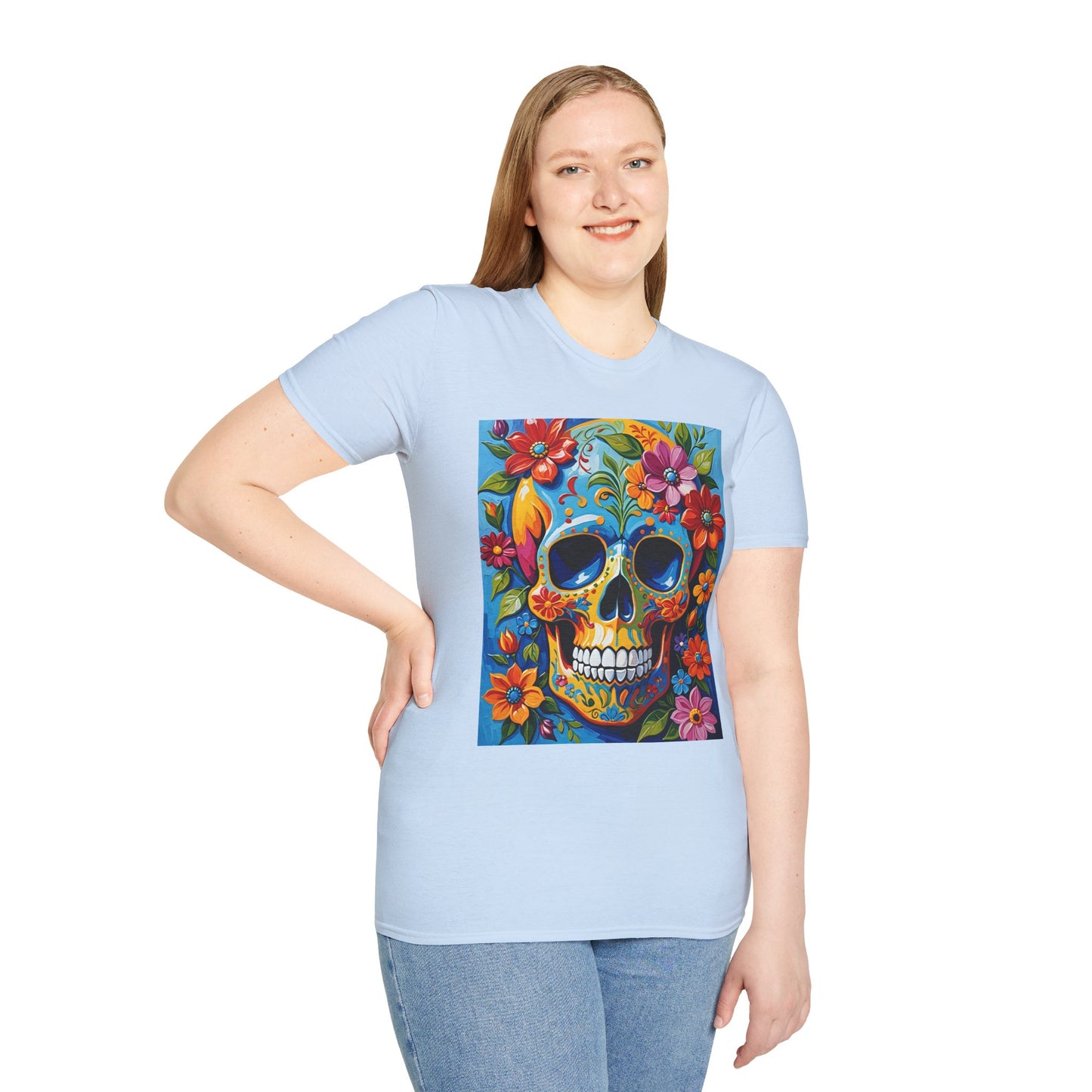Floral Sugar Skull Shirt – Colorful Skull with Flowers Tee – Gift for Art Lovers, Halloween Fans, and Bold Statement Outfit Seekers