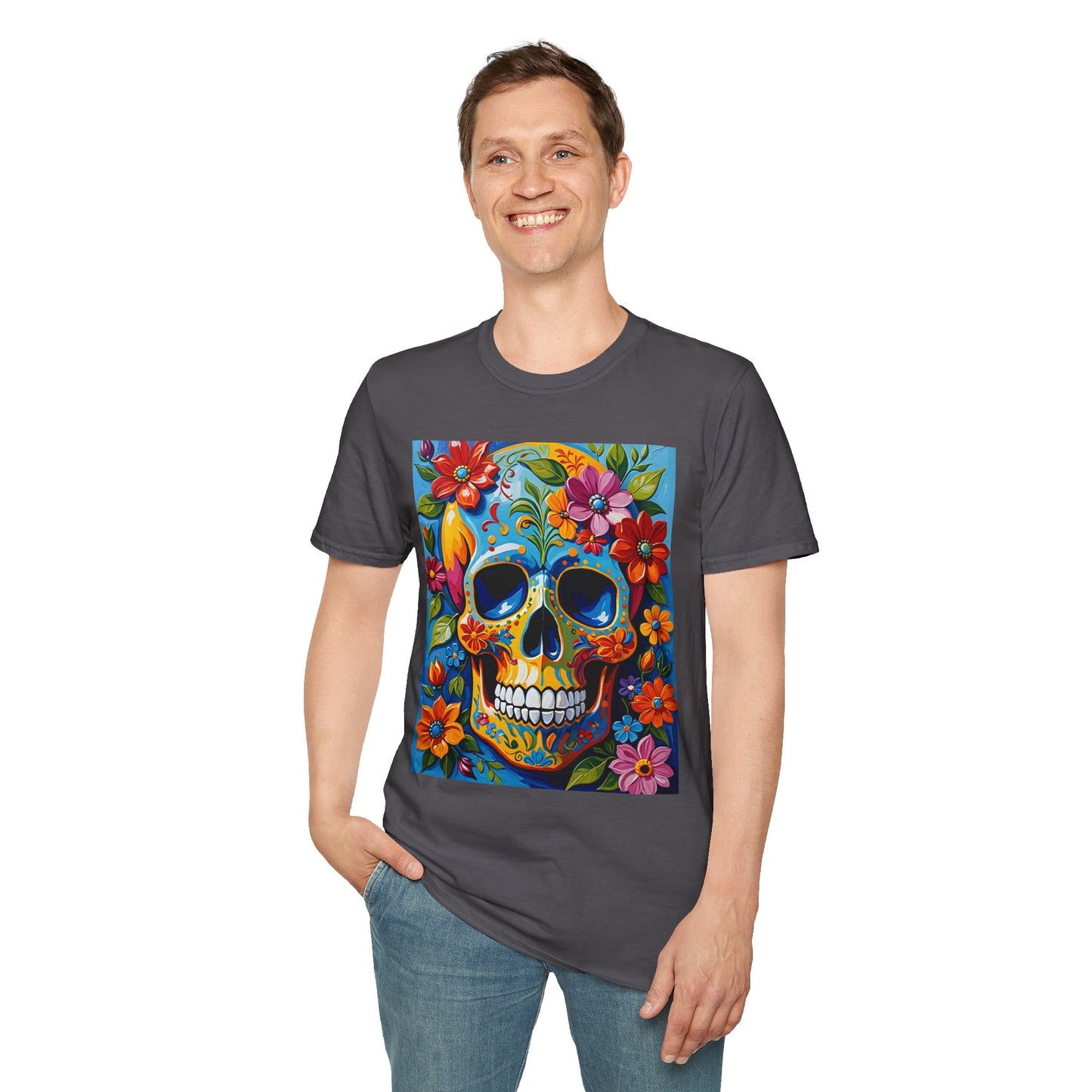 Floral Sugar Skull Shirt – Colorful Skull with Flowers Tee – Gift for Art Lovers, Halloween Fans, and Bold Statement Outfit Seekers