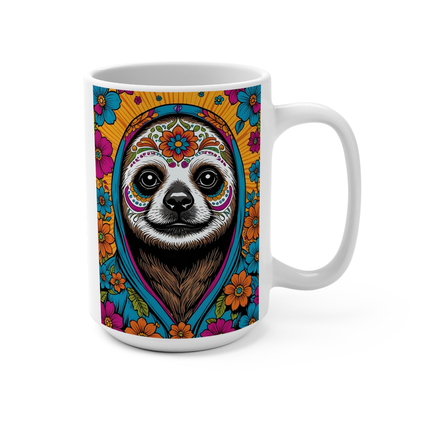 Colorful Sloth Mug, Boho Style Coffee Cup, Nature Lover Gift, Unique Ceramic Drinkware, Fun Animal Mug